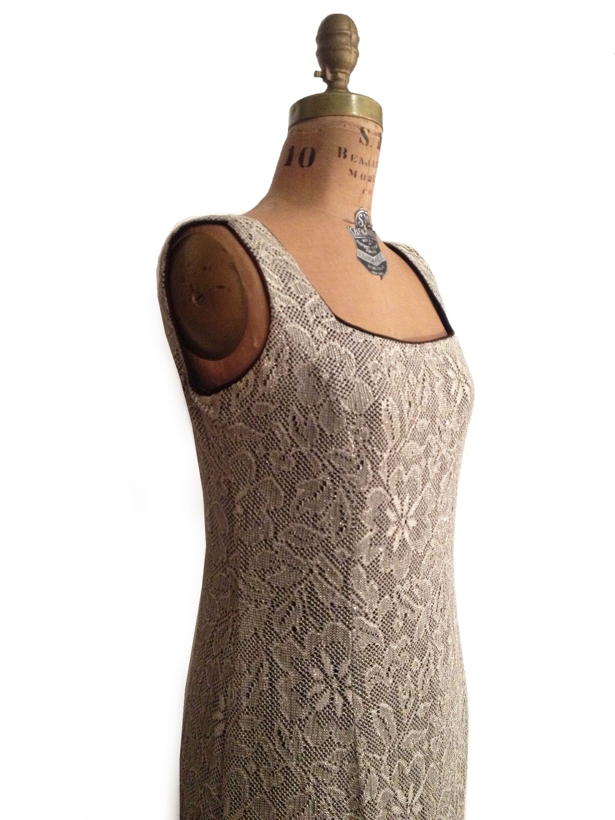 Vtg. 1950s Metallic Lace Evening Gown / Long Sheath / Cocktail Dress and Bolero