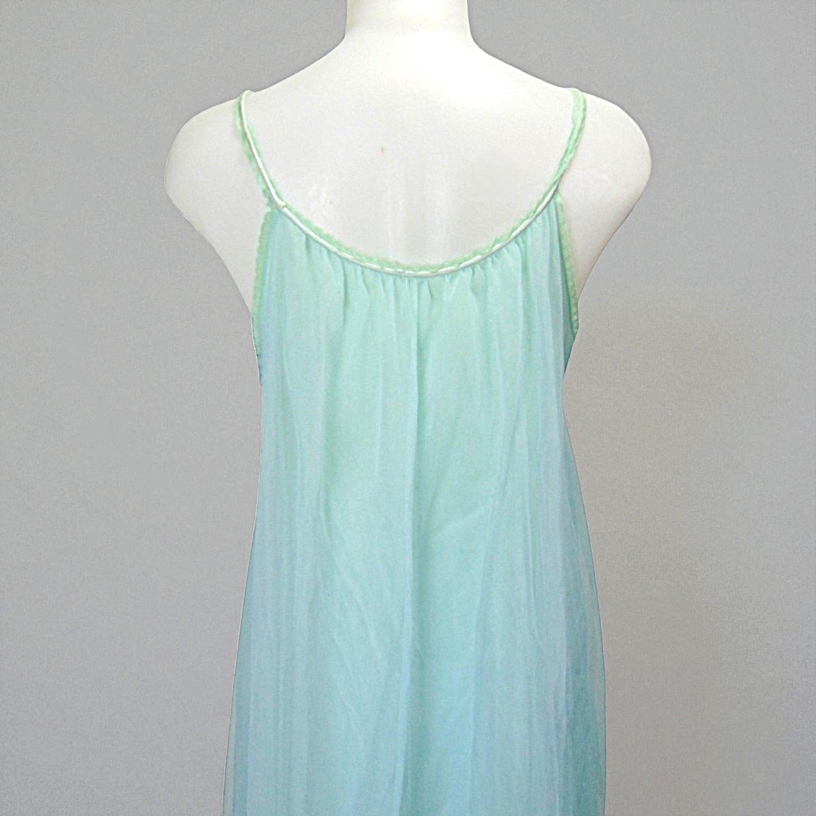 Vintage 1960s Van Raalte Aqua Chiffon Peignoir Set Lace Robe Nightgown Small