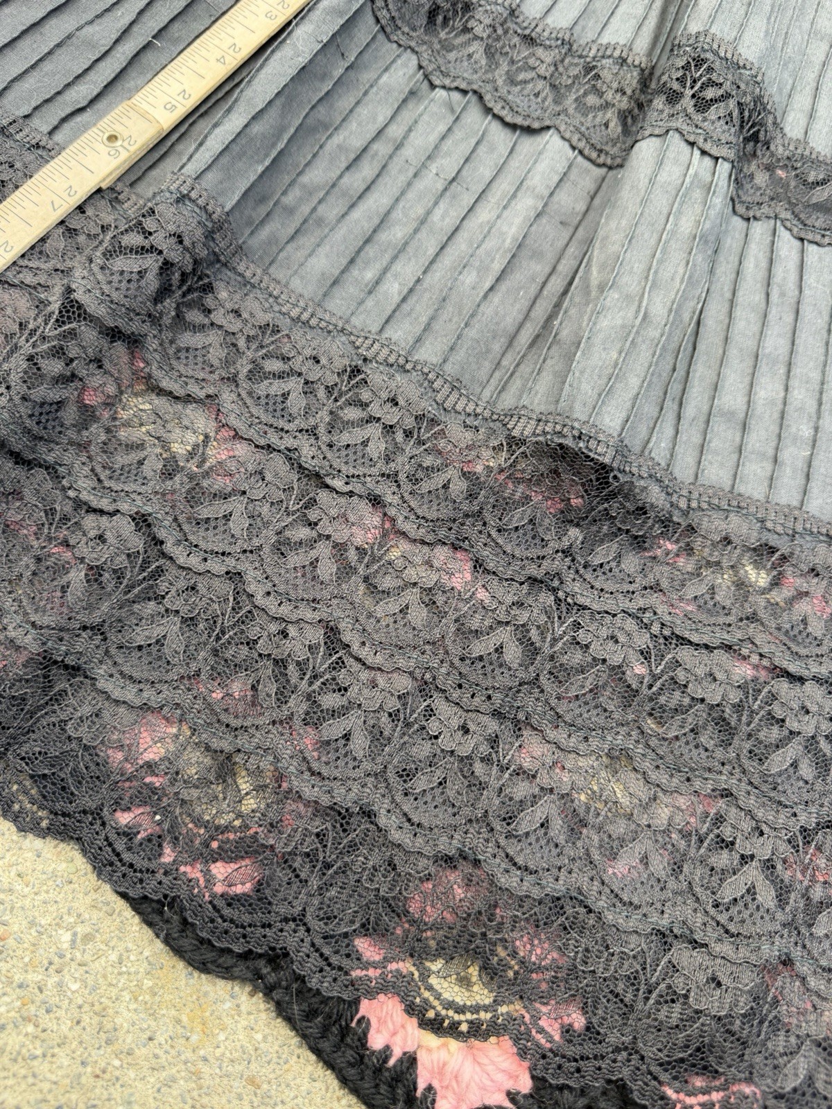 60s/70s Black Cotton Lace Maxi Dress Victorian Prairie Gothic Romantic Vintage