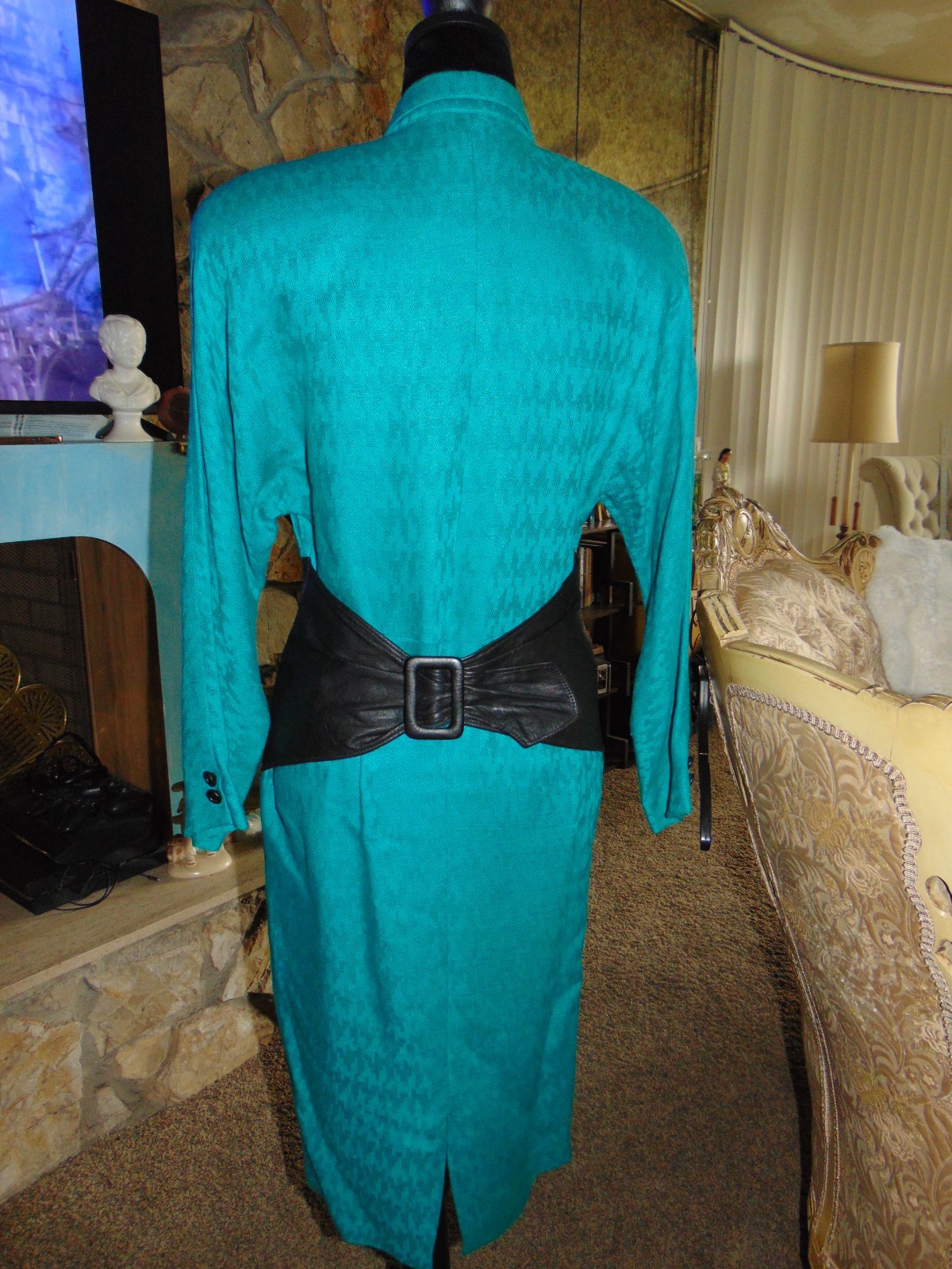 Vintage 80s NAFTA – LINE Dress France Fitted Secretary Geek Green Black 38/8 US