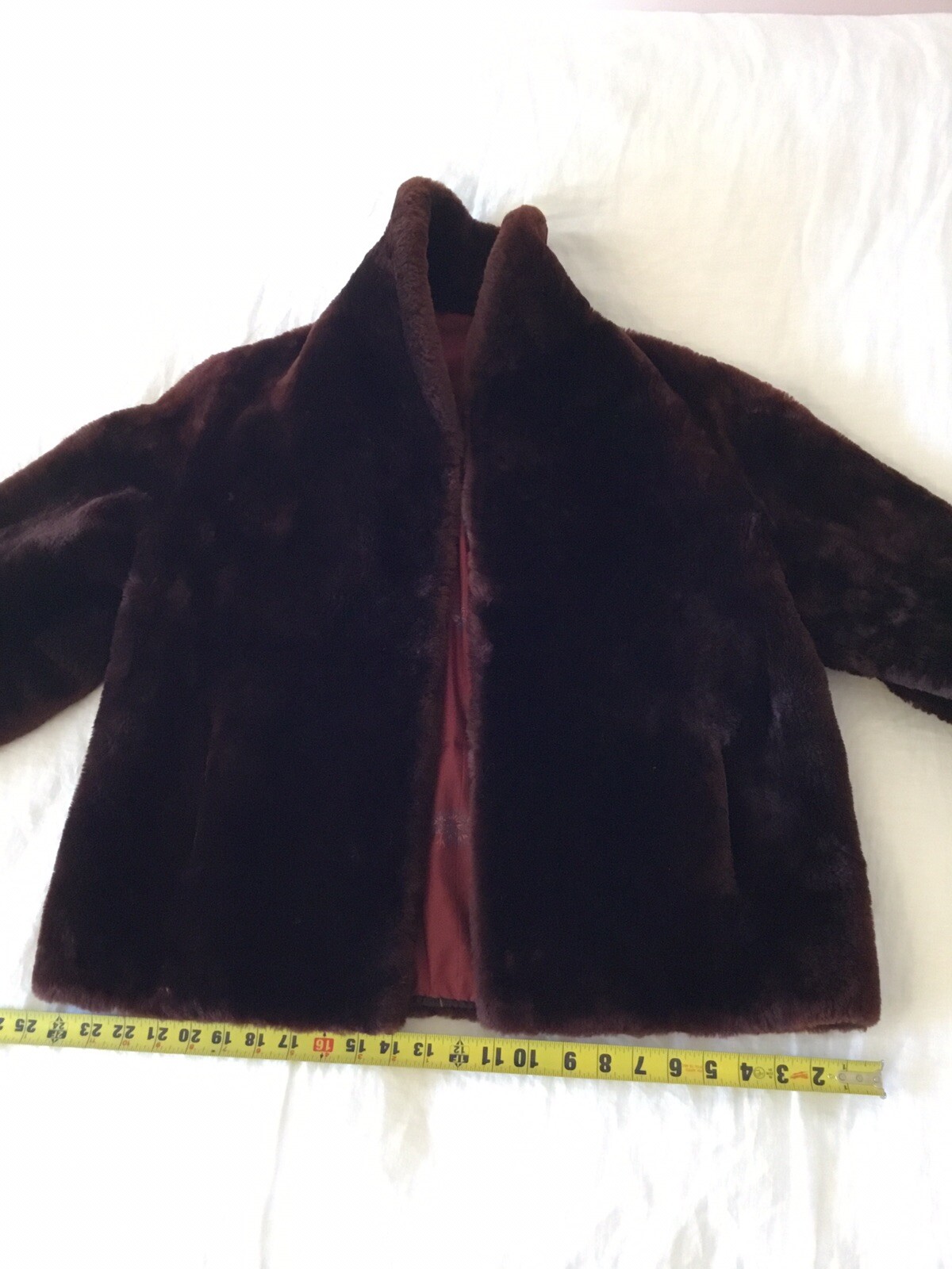 Vintage Mouton Lamb Fur Coat Dark Chocolate Brown Shawl Collar Cuffs Pkts Lined