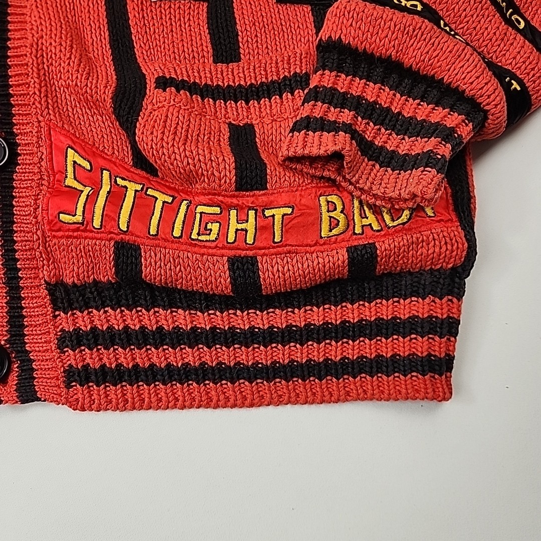 Vintage NO The JEANS REVOLT Red Embroidered funky Patched 80’s Cardigan LRG?