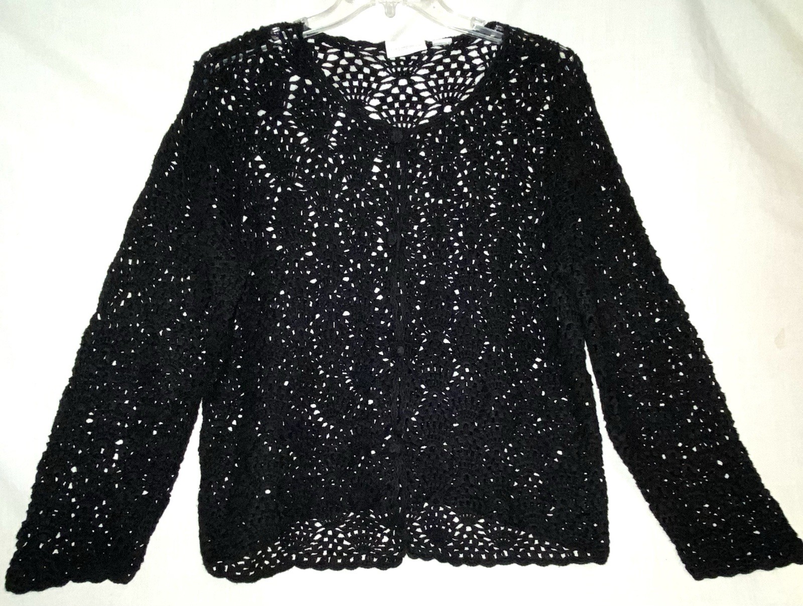 Vintage Liz Claiborne Black Cotton Crocheted Cardigan GrannyCore 1X – 2X