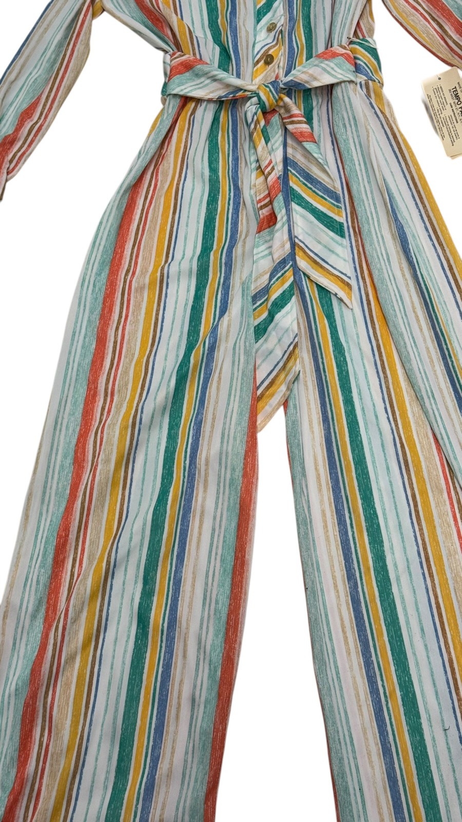Vintage 1970s Jane Victor Striped Belted Wide Leg Jumpsuit NWT Size 12