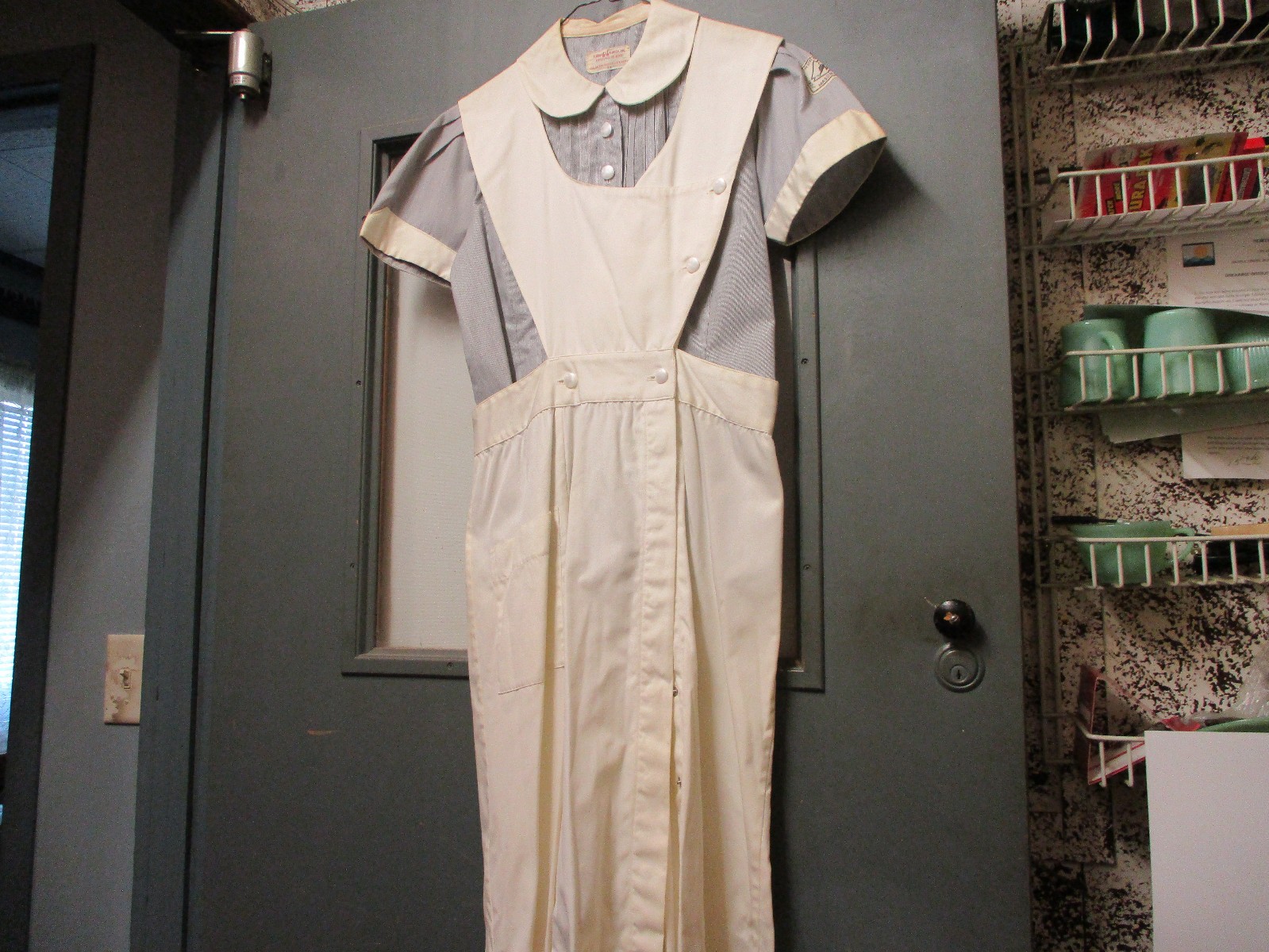 Vintage 60s 70s Gray And White Practical Nurse Uniform Dress / Mason City Iowa