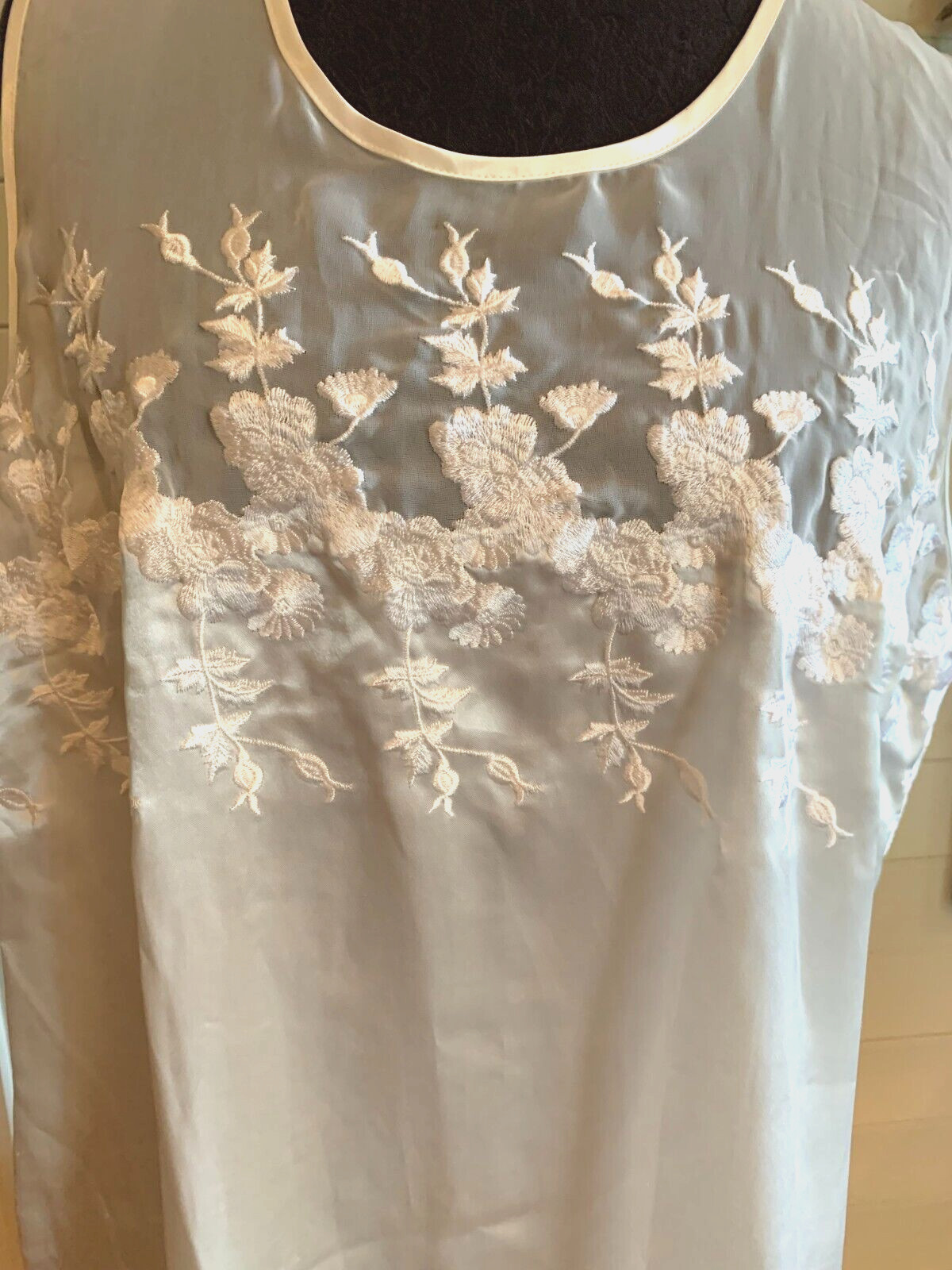 Vtg Ivory Satin Poly Lace Embroider Nightgown Long Elegant Sexy P Intimates -XL