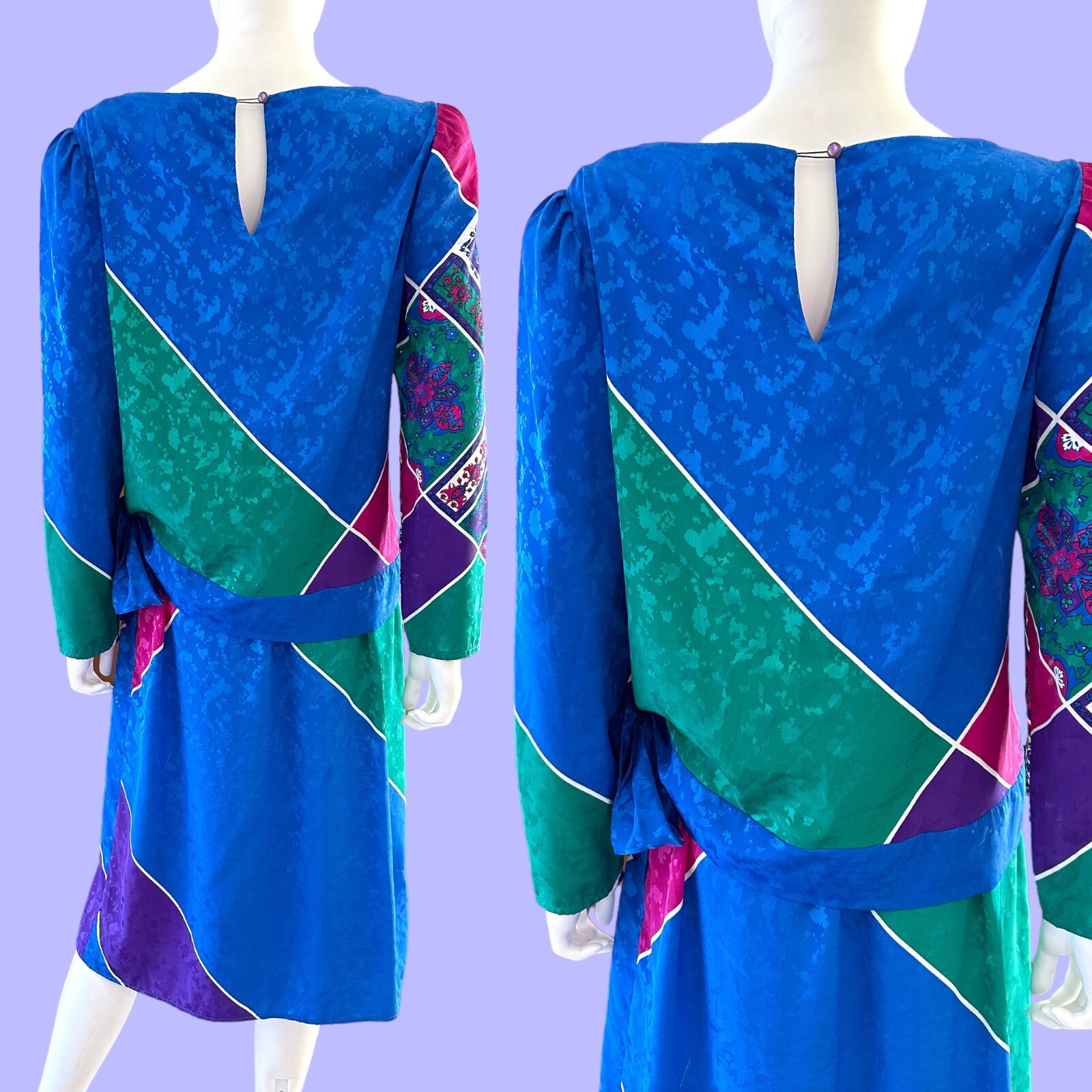 VTG 80’S HAL FERMAN DONALD CURTIS 2PC BLOUSE SKIRT DRESS SET COLORFUL 28-34″W
