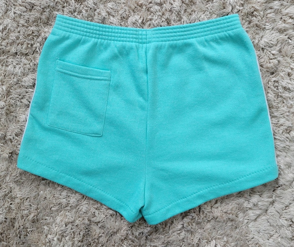 Vintage Adidas Mint Green Shorts w White Piping & Elastic Waist Size Med