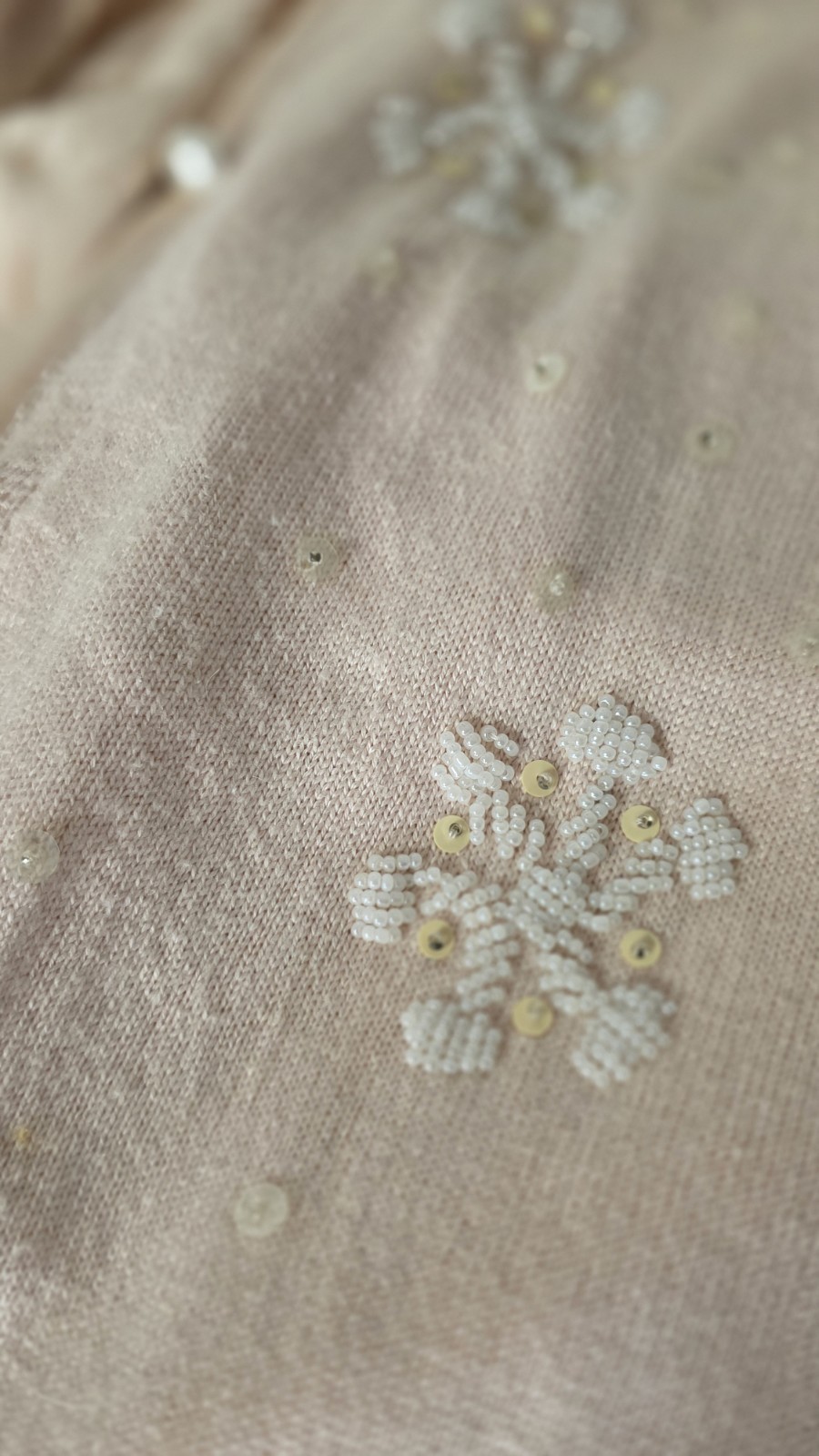 VTG Storybook Knits Silk Cashmere Beaded Snowflake Cardigan Pink XL Christmas