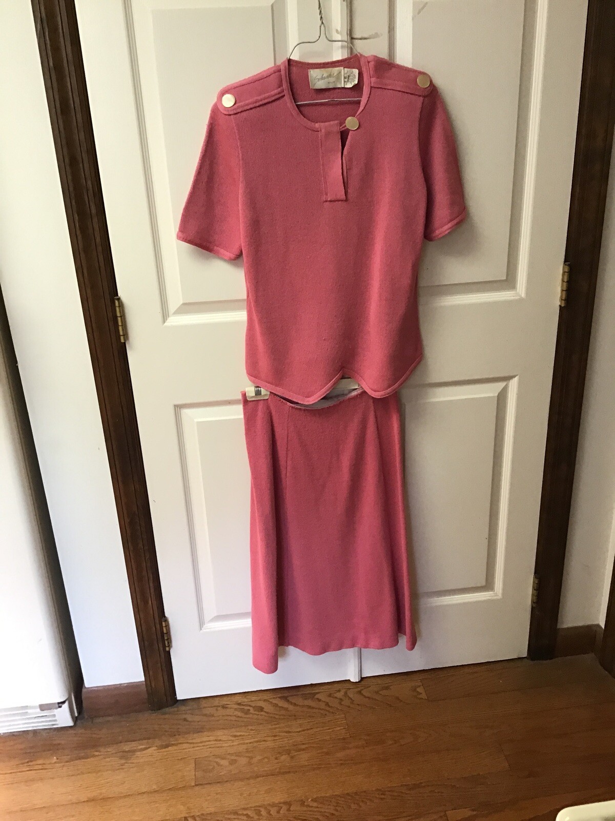 VTG Schrader Sport Sweater Knit 70s Skirt Set Sz 6 Rose Pink