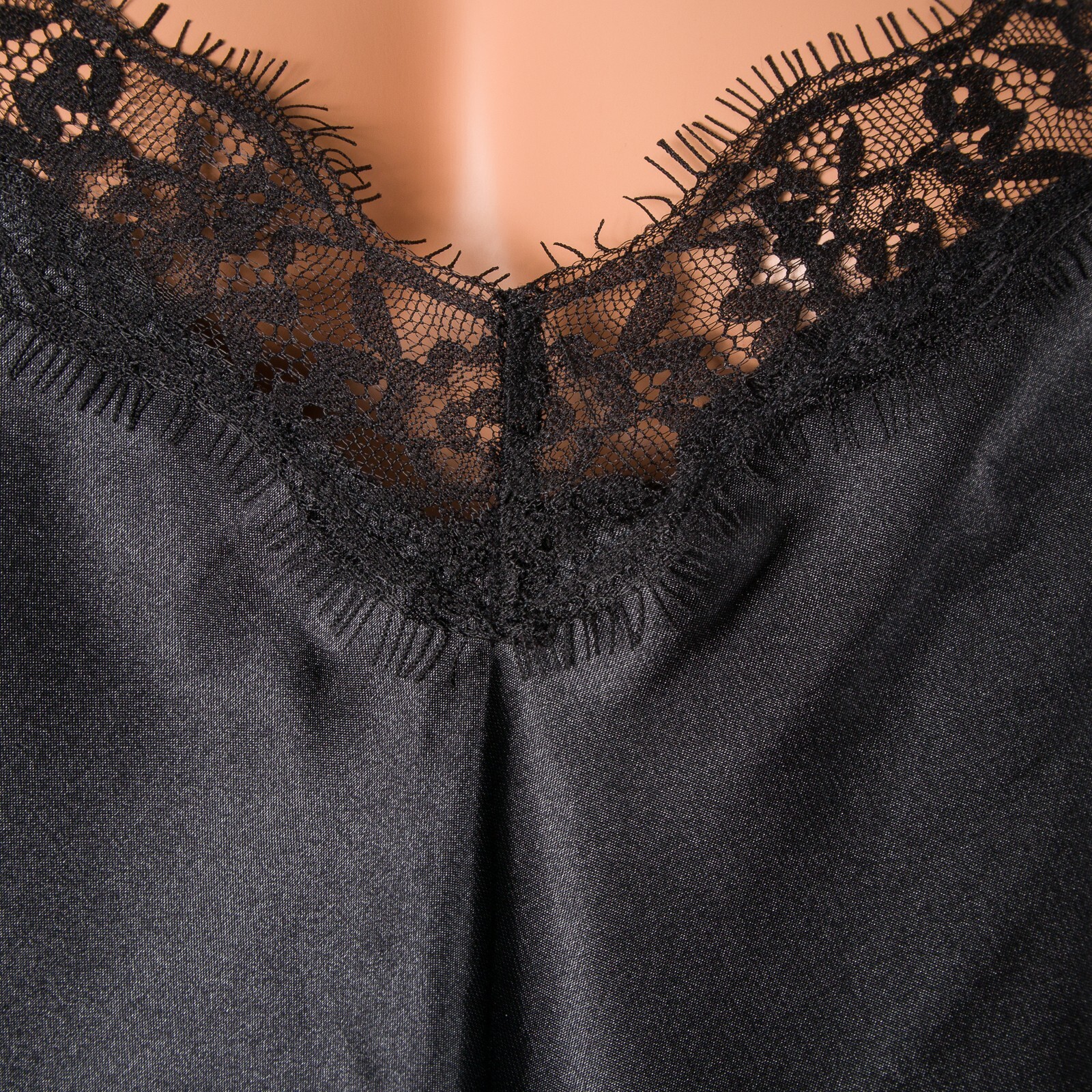 💖 Vintage SECRET TREASURES 3XL Black Satin Chemise Slip Dress Nightie Sexy