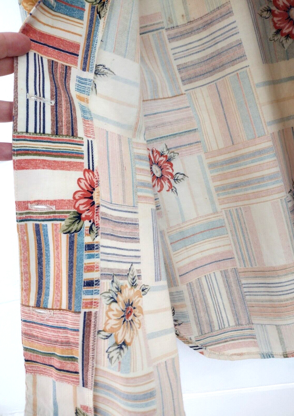 Vtg 70’s Western Patchwork Dagger Collar Plaid Button-Up Retro Mod Blouse Sz S