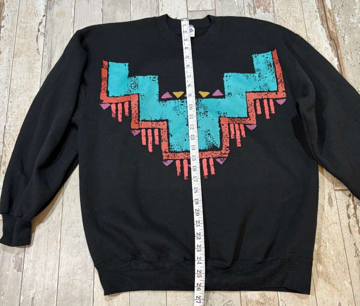 VTG 90s Jerzees Super Sweats Aztec Graphic Print Sweatshirt Black Size L Tribal