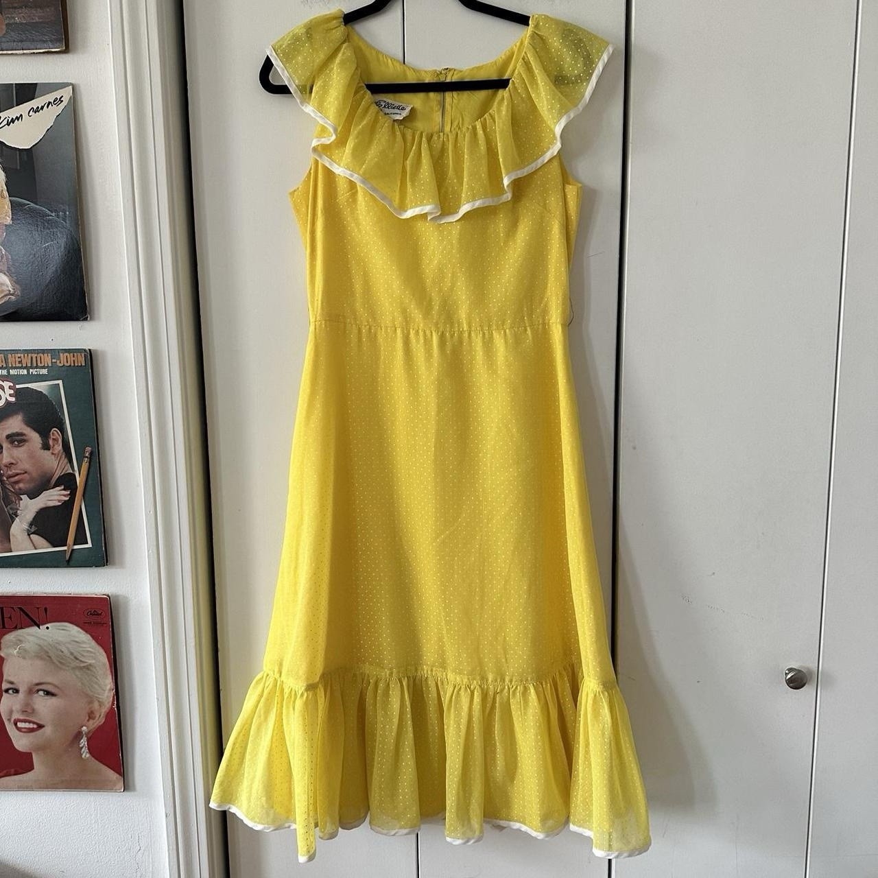 Vintage Deadstock 1950s/1960s Polka Dot Midi Length Dress Ruffle Miss Elliette M