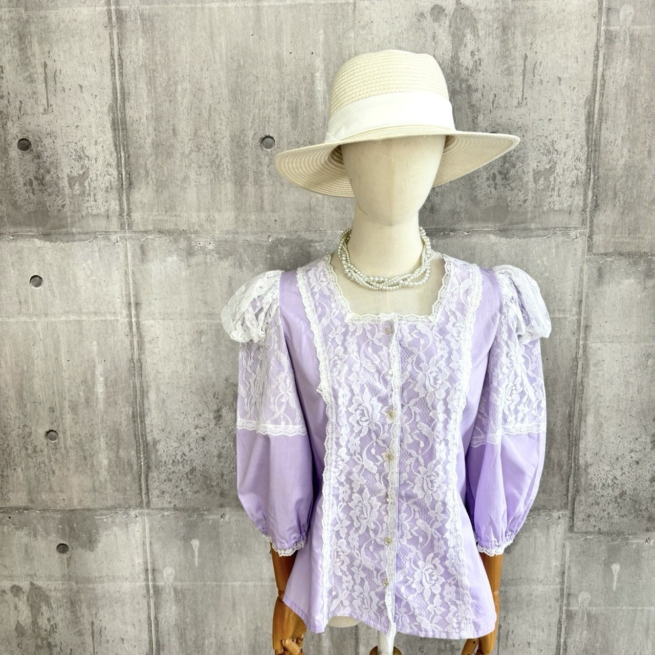 Vintage Lavender Lace Blouse Puff Sleeve Romantic Cottagecore Prairie Top