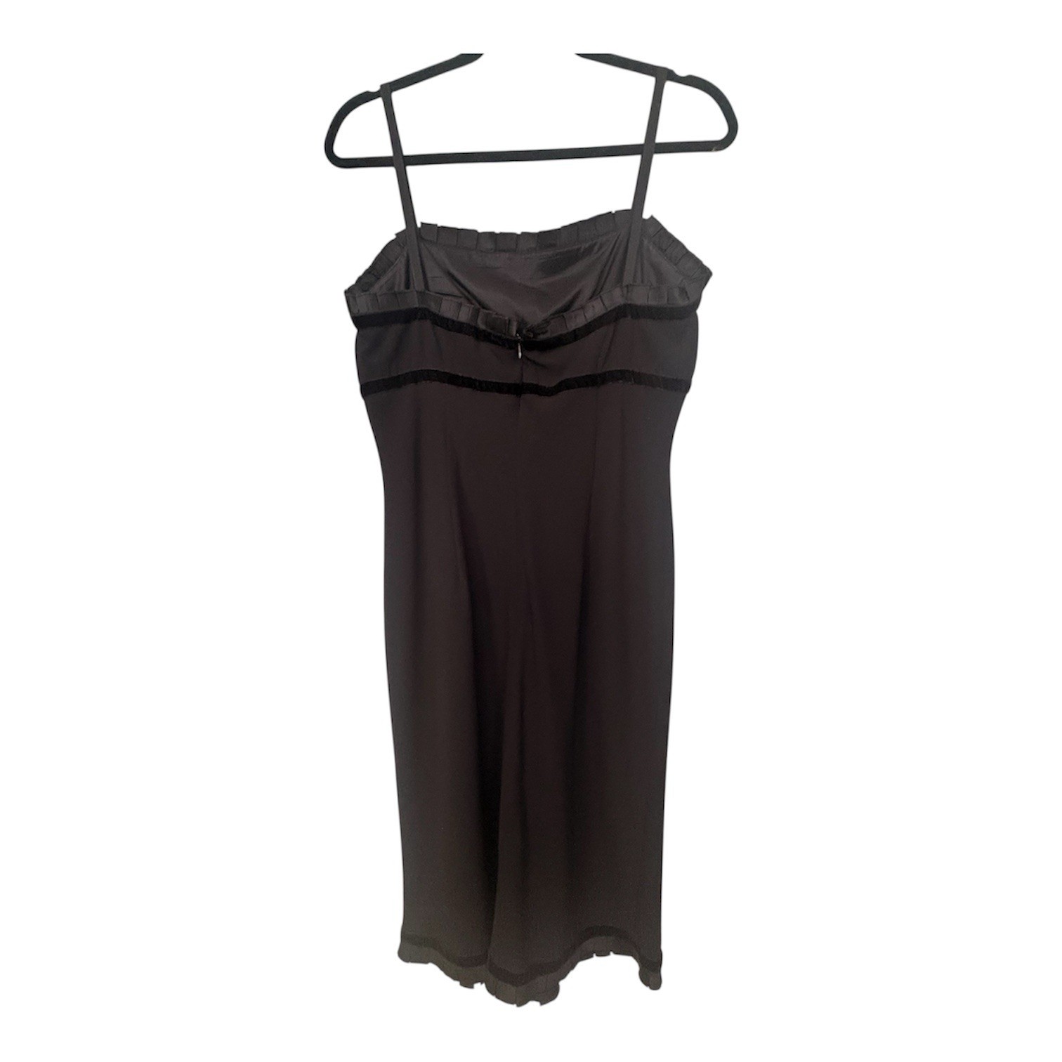 Vintage Y2K Black Cocktail Slip Dress Nine West Ruffle Velvet Trim Sheath Sz8