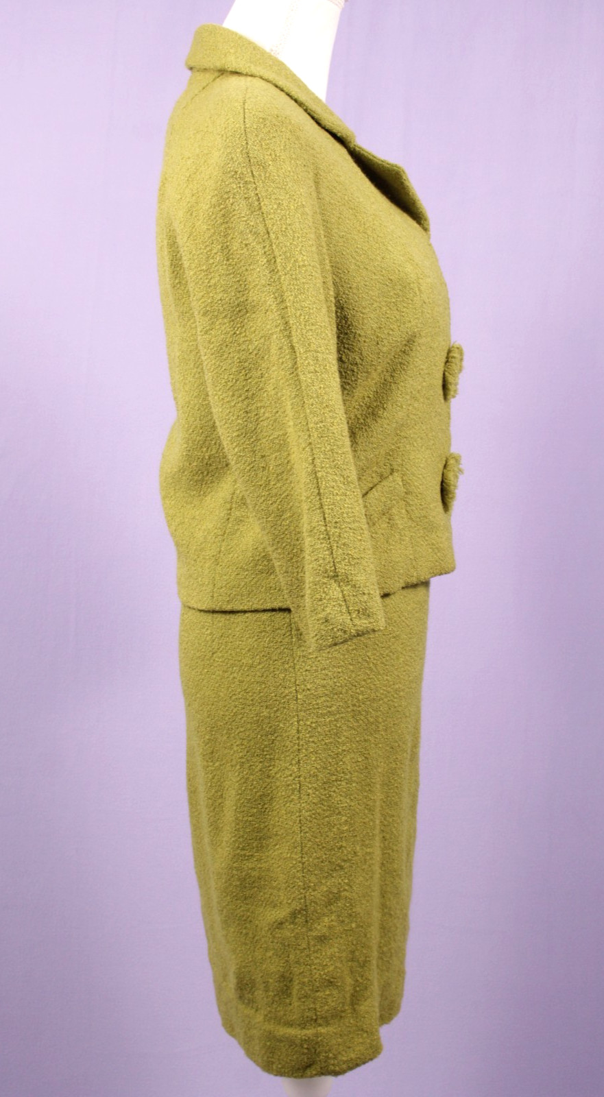VTG Women’s 50s 2 Pc Chartreuse Wool Dress Suit XS/S 1950s Utah Tailoring Mills