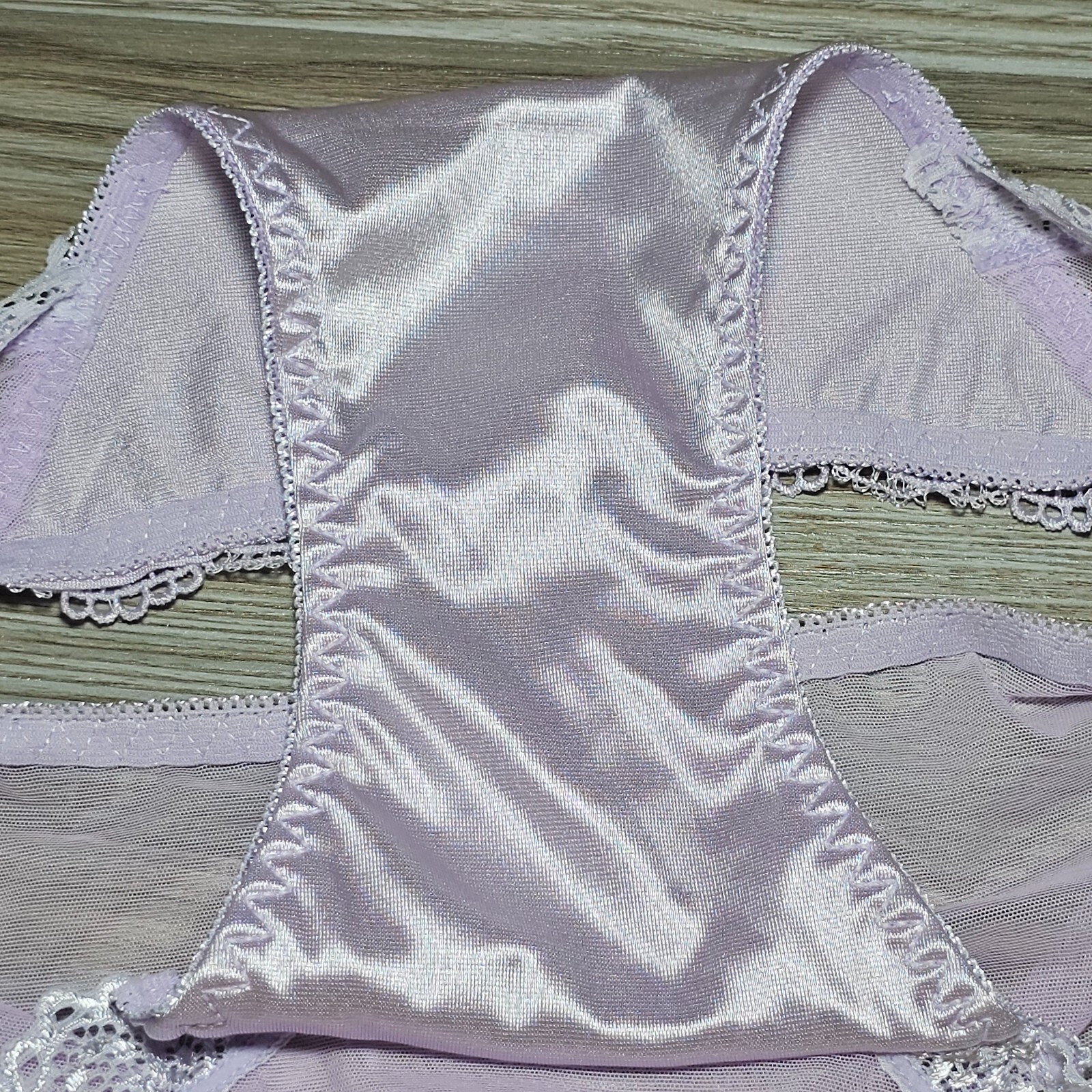Shiny Nylon Satin Panty Sissy Purple Bikini See Through Brief Sz. 6-7 Hip 35-39″
