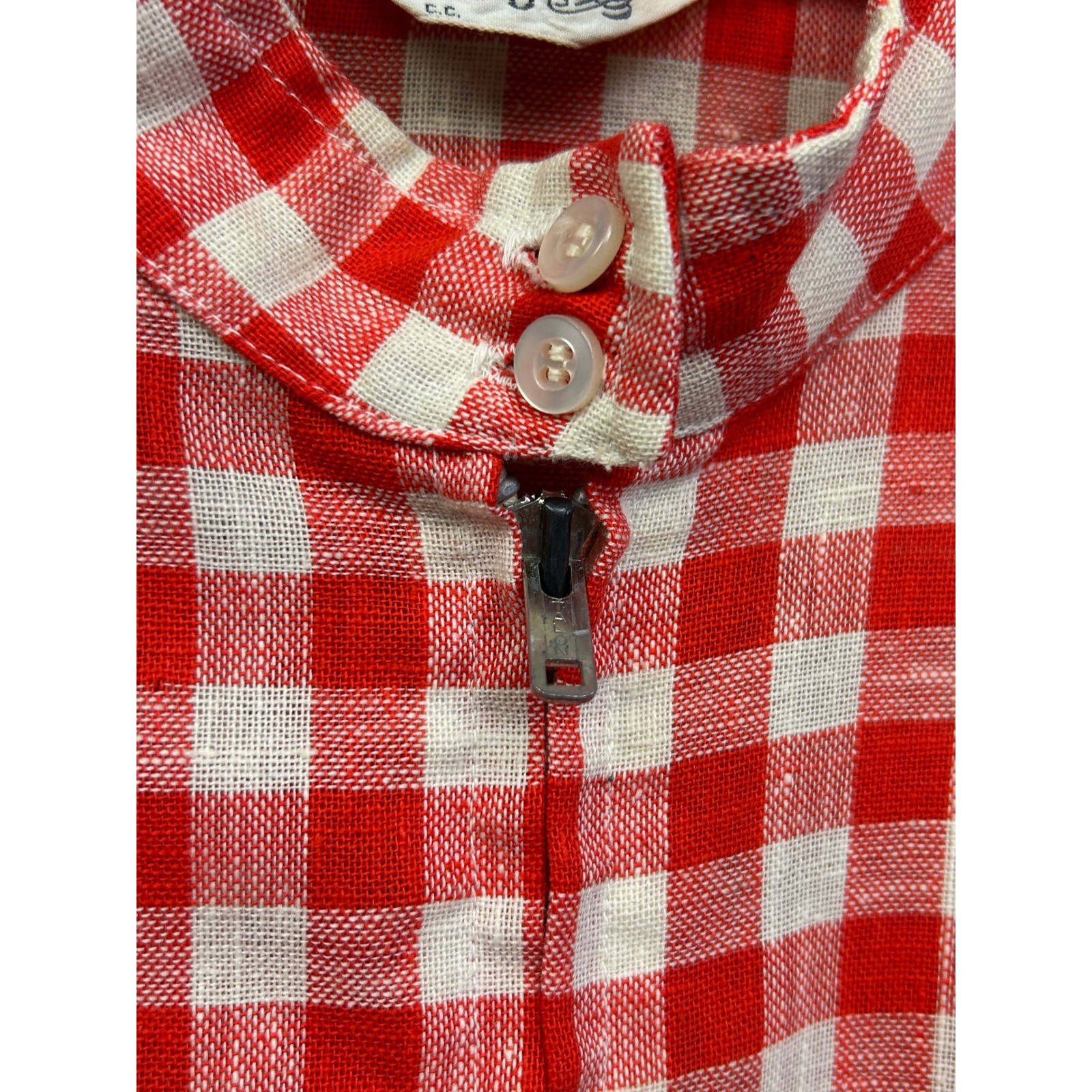 Cos Cob Blouse Women Medium Red Gingham Zip Up Mock Neck Long Sleeve Vintage