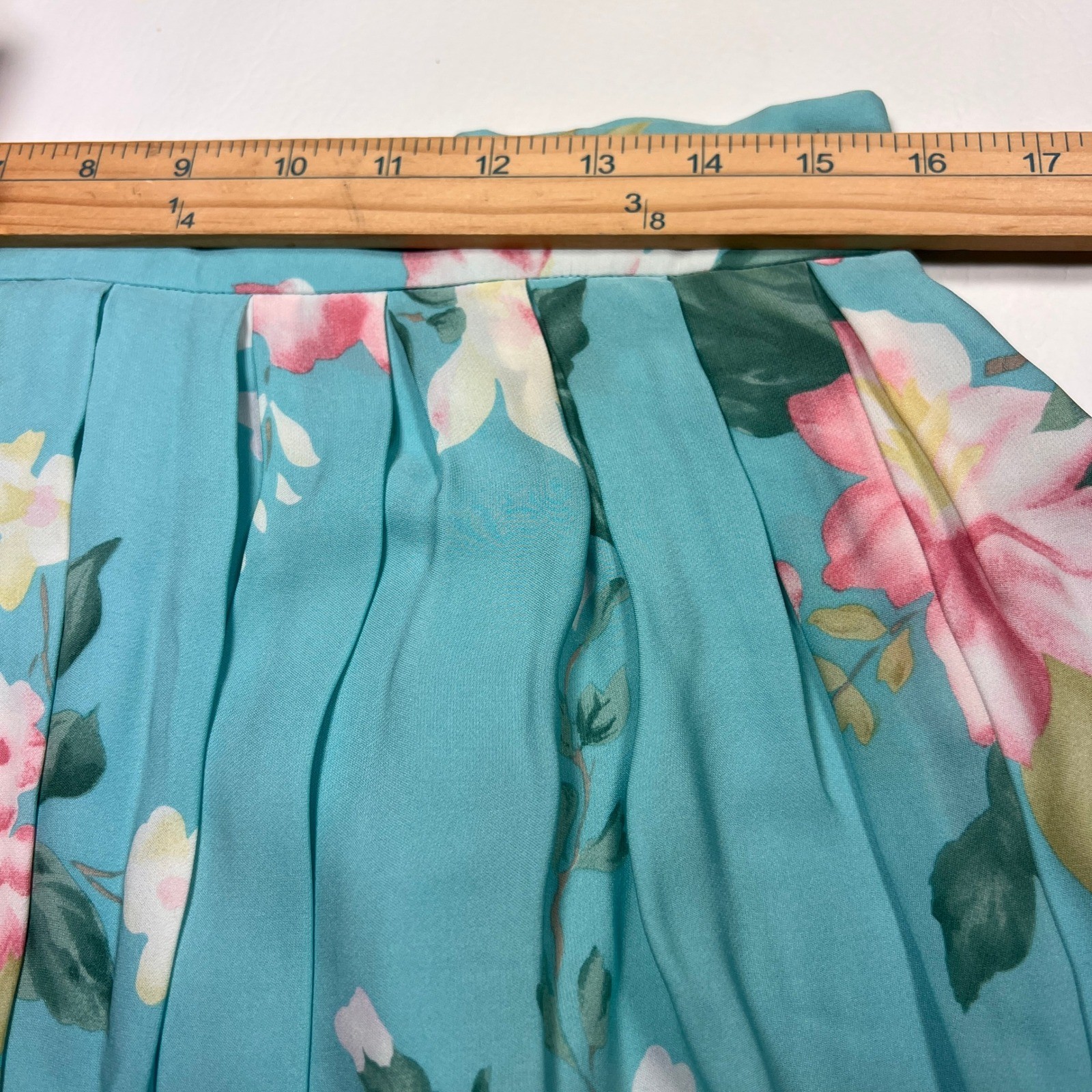 Rena Rowan Skirt Set Women 14 Blue Silk Floral Sleeveless Top Pleated Midi Skirt