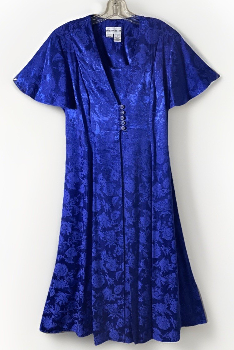 Dressy Betsy Vintage 80’s Royal Blue Floral Midi Dress Women’s 14 Lace Up Back