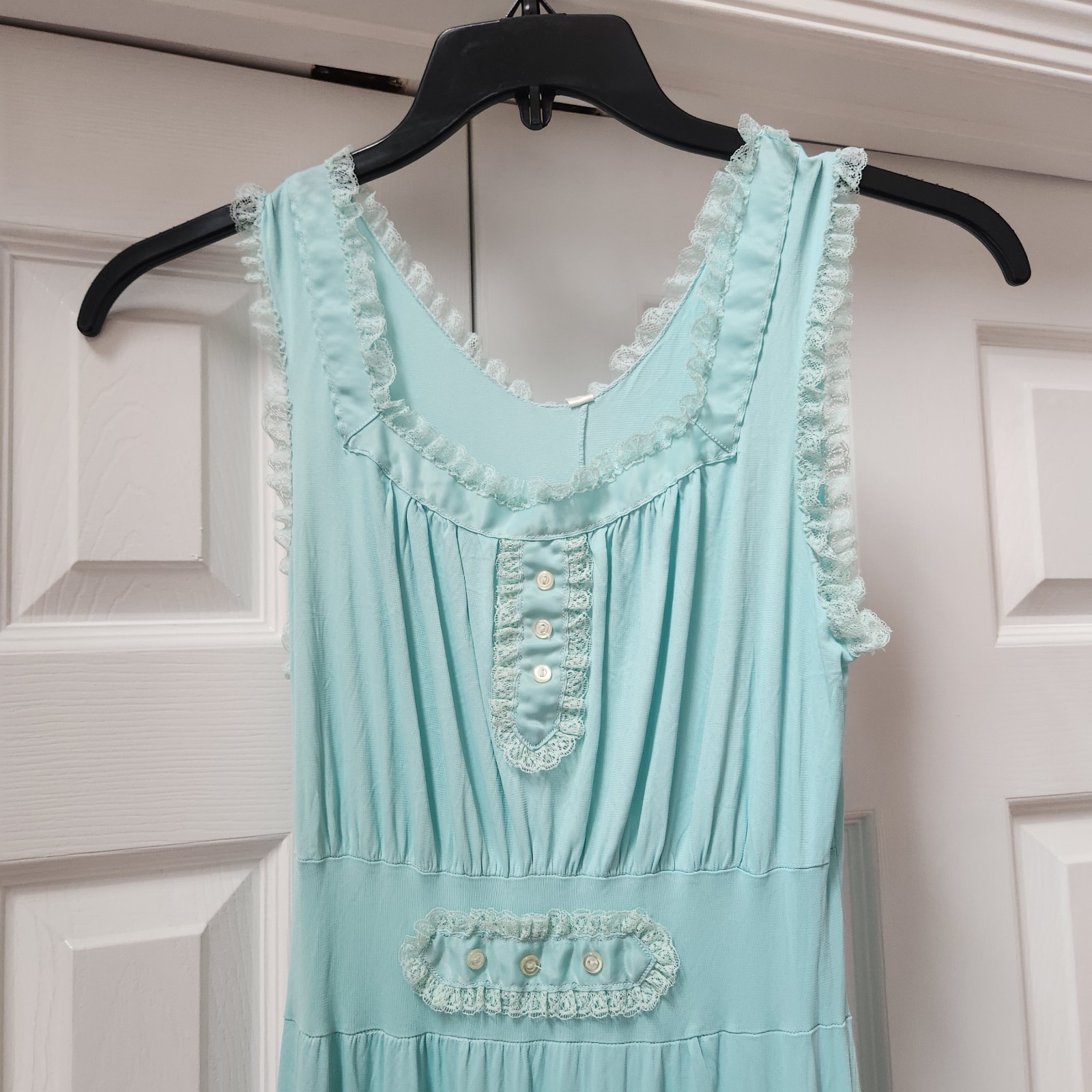 Vintage Penney’s Adona Mint Green Nightgown Long Lace Ruffles Tank Sz 34 READ