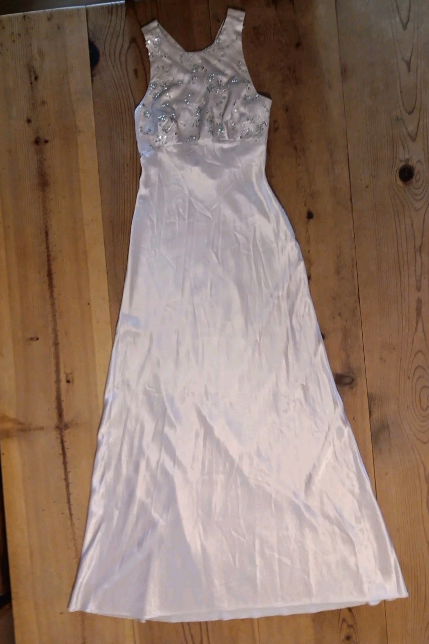 VTG Zum Zum Prom Maxi Formal Dress Junior 3/4 Pink Satin Sequin Y2k Open Back
