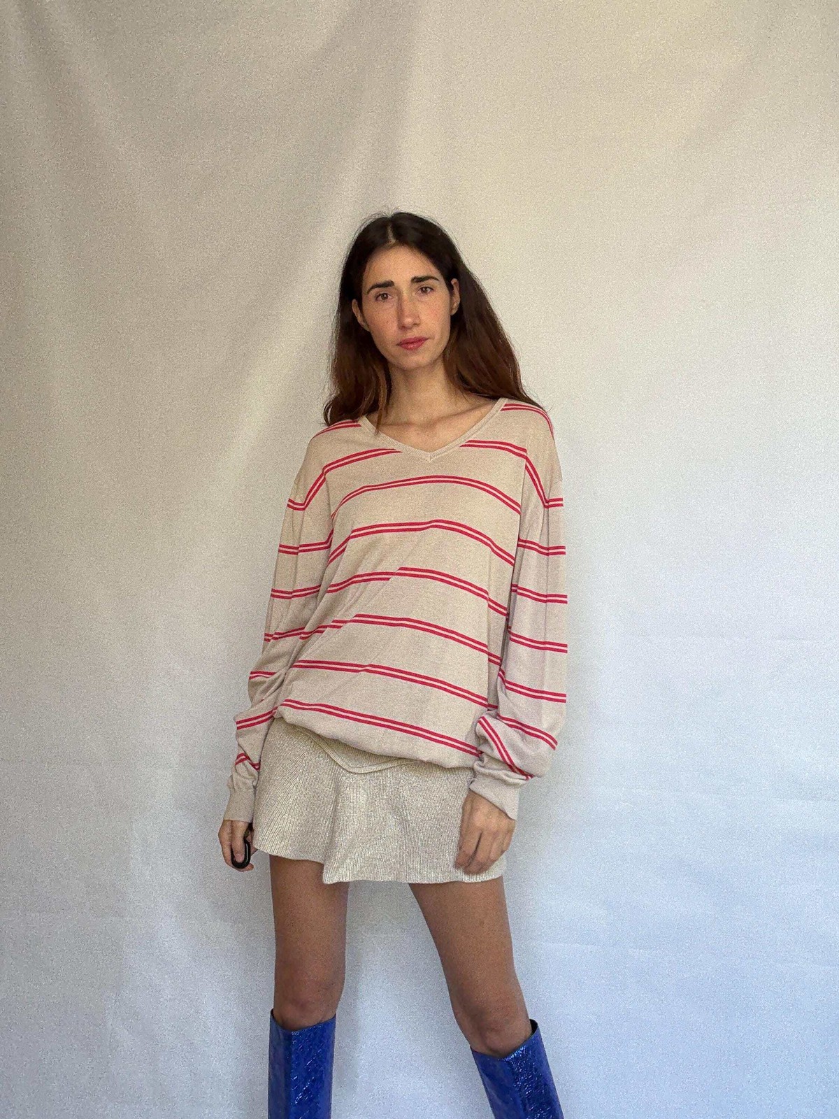 Massimo Dutti beige striped jumper, 100% extra fine cotton, ribbed cuffs and hem