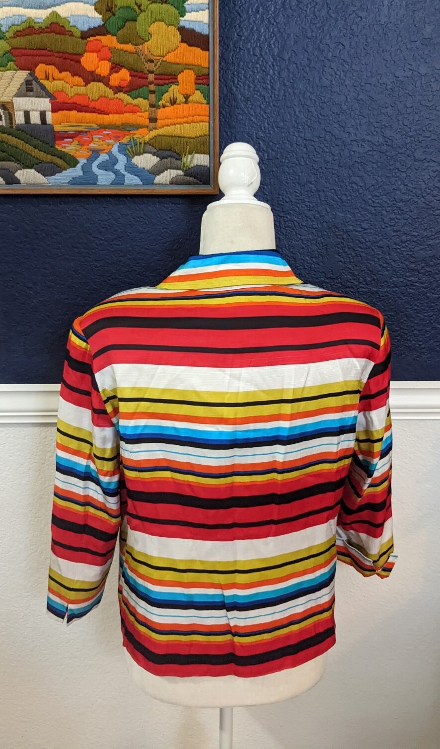 VTG Mishca Collared Rainbow Stripe Multi Color Zip Blazer Jacket Sz Large L