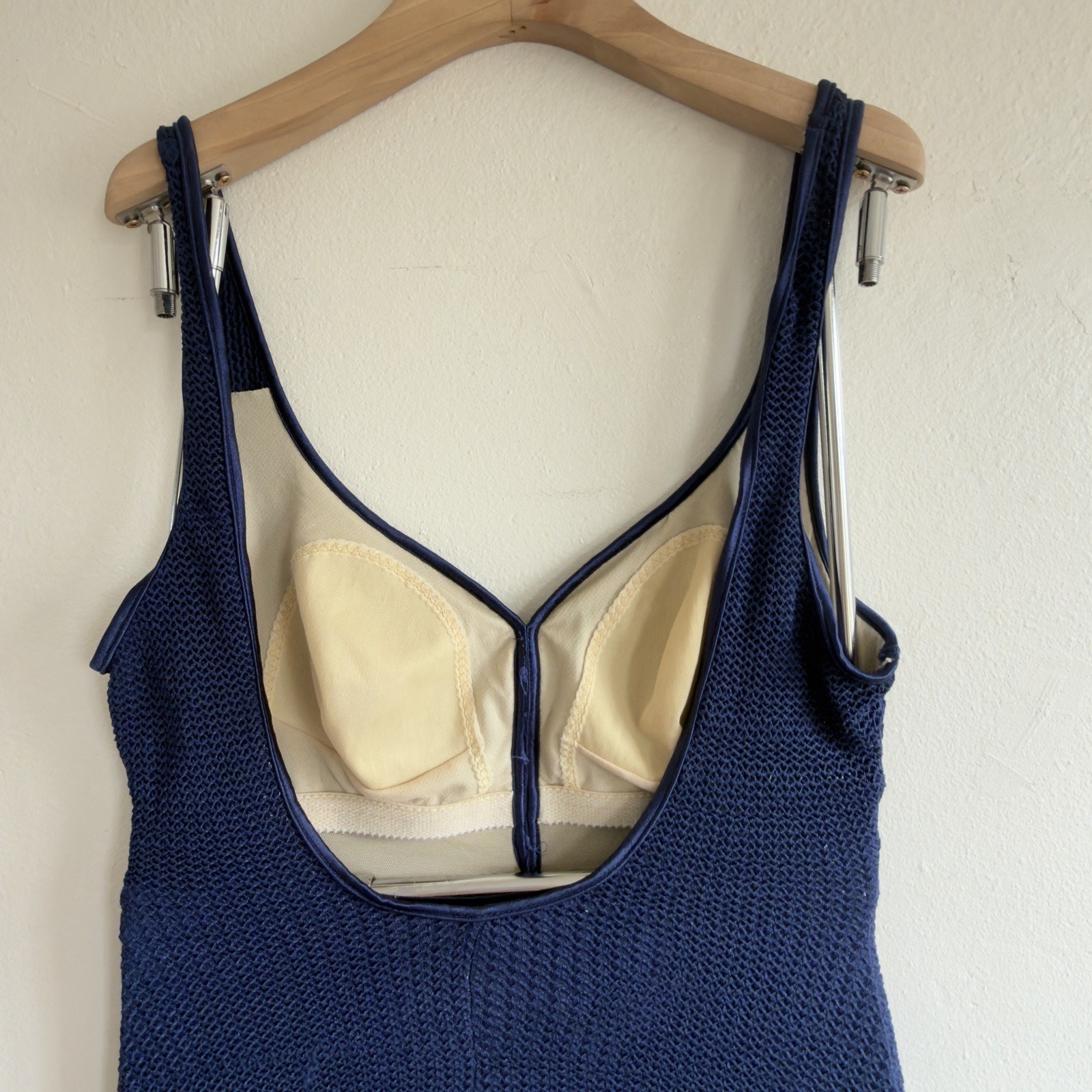Cole of California Navy Textured One Piece Swimsuit Vintage Button Detail 14