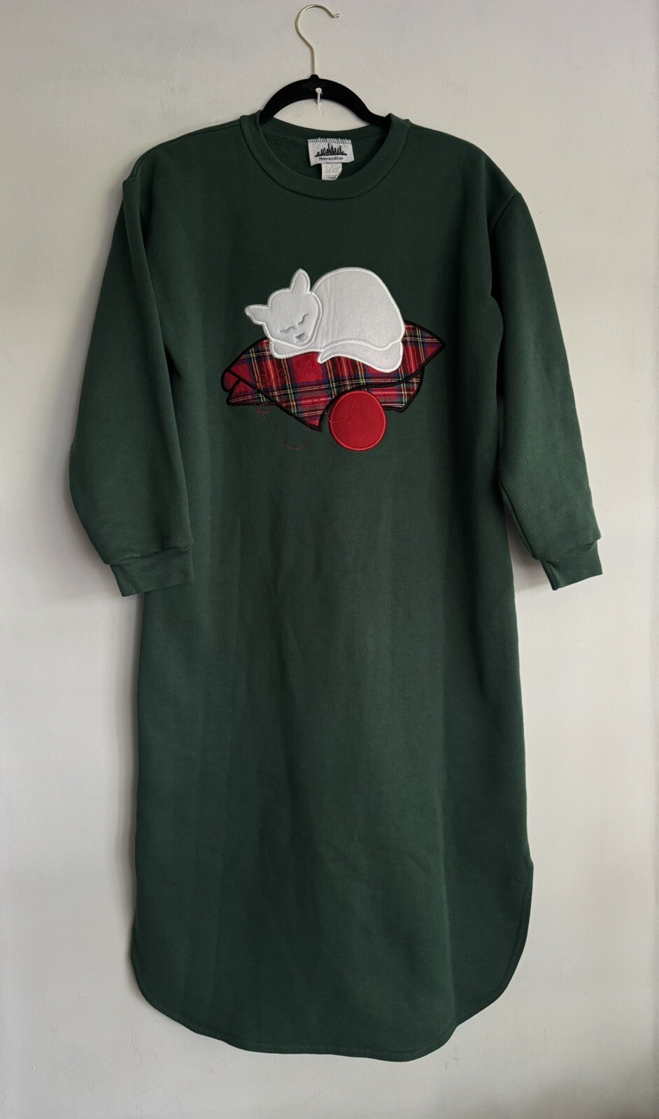 Vintage Metropolitan Women’s Fleece Flannel Sleep Shirt Nightgown Felted Cat S