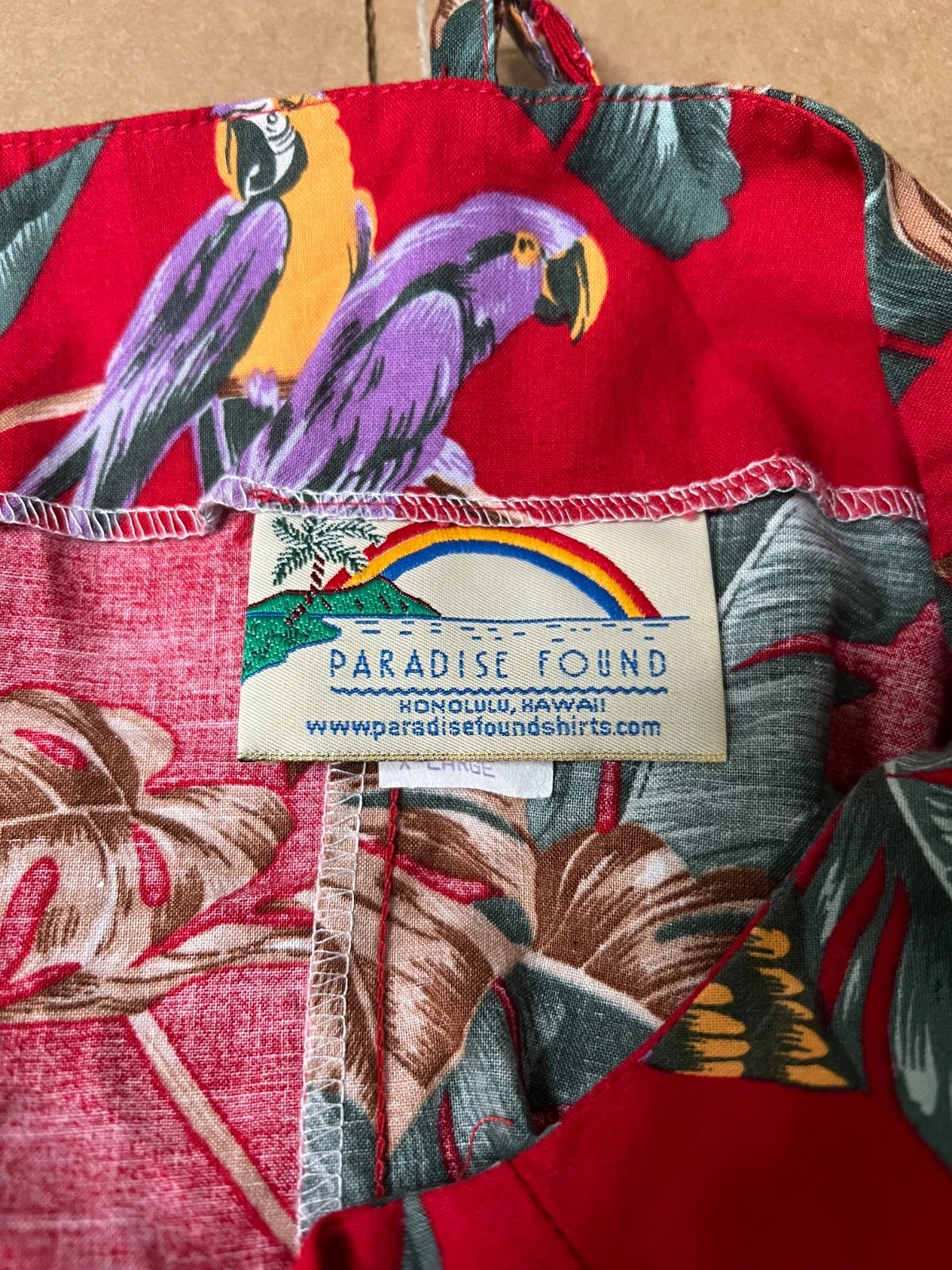VTG Paradise Found Women’s XL Parrot Jungle Magnum PI Hawaiian Spaghetti Dress
