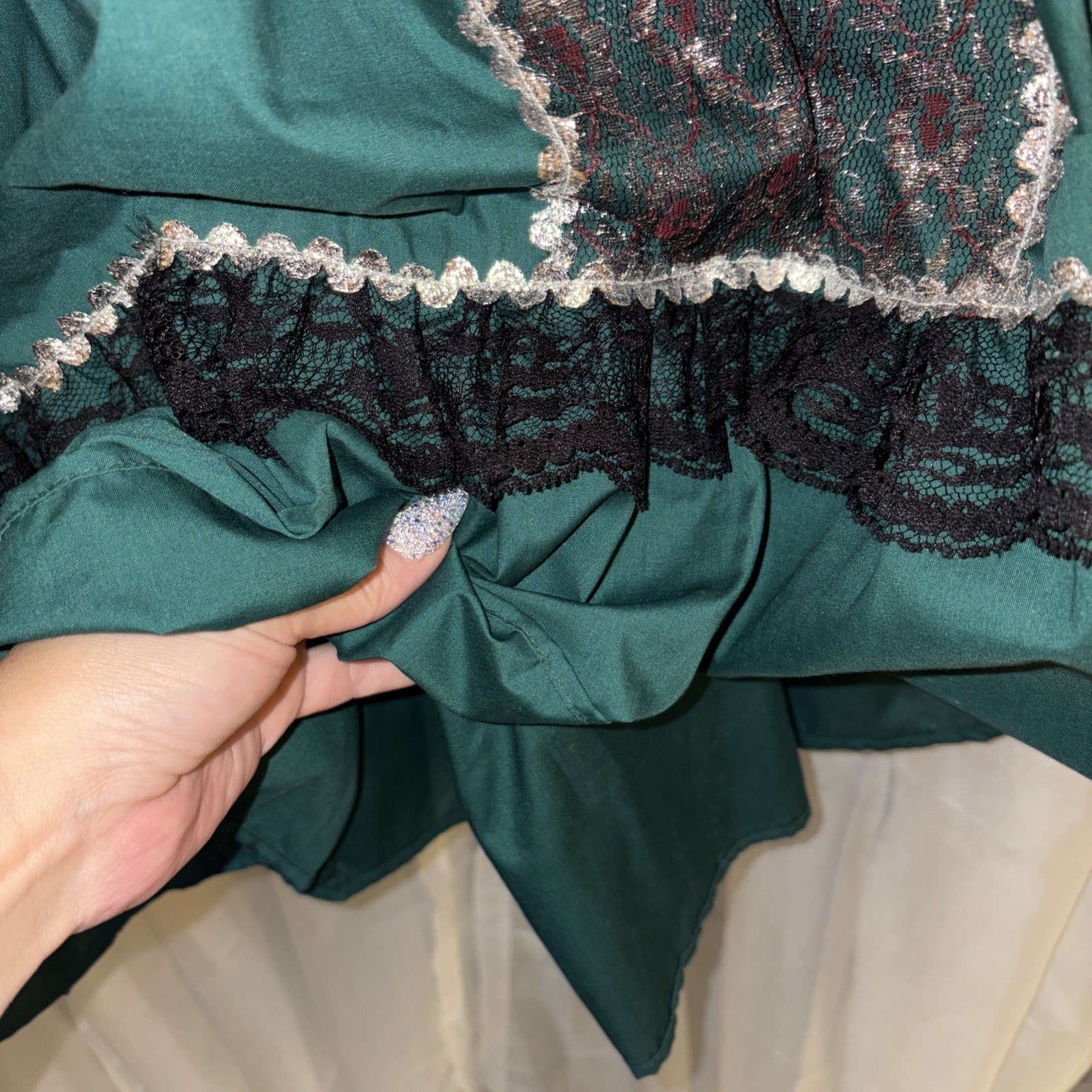 VTG Pete Bettina Green Silver Black Lace Square Dancing Dress Dance Rockabilly