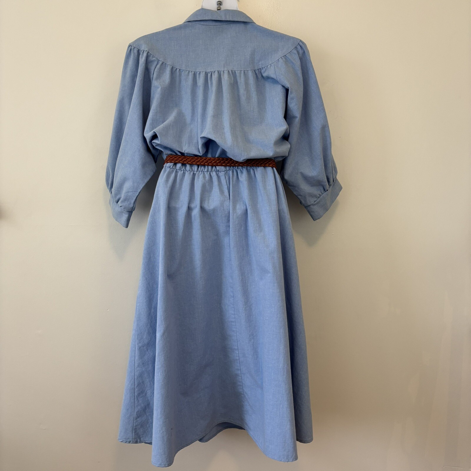 Vintage Blondie And Me Blue Cotton Dress Small Medium Midi Puff Sleeve