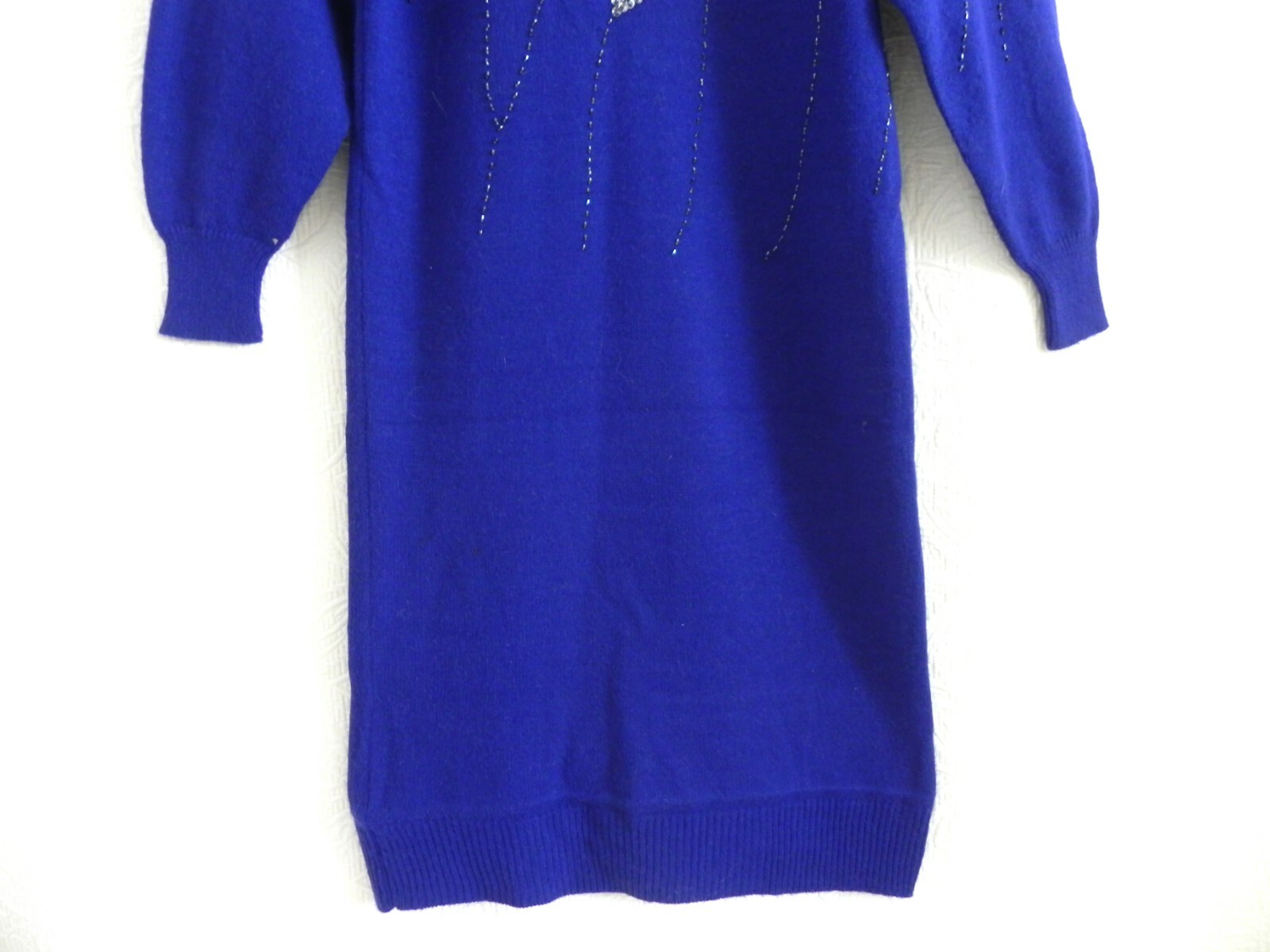 Vtg Belldini Sweater Dress Pullover Long Sleeve Midi Blue Patching OVERSIZED S