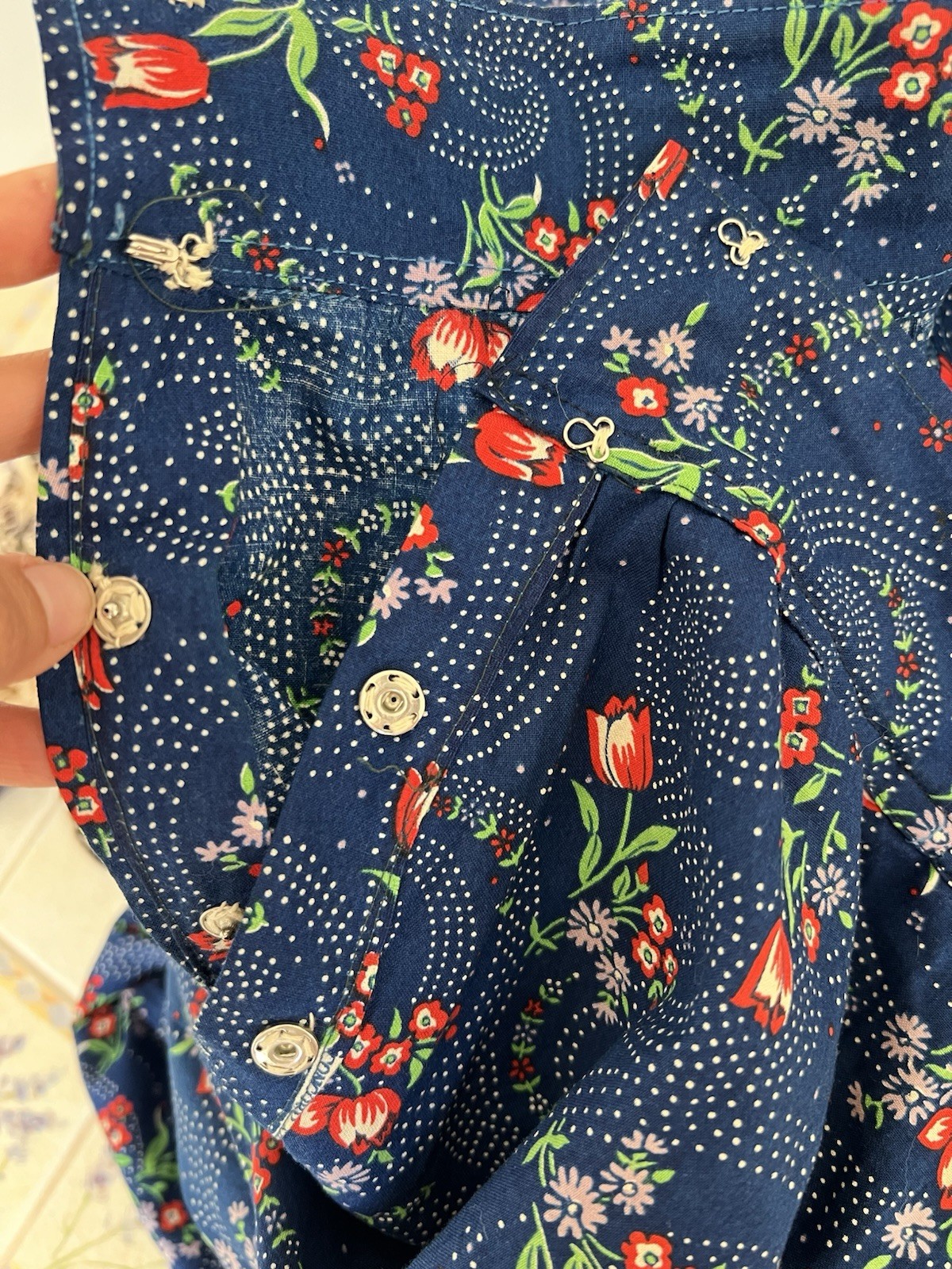 Vintage 70s Maxi Prairie Tiered Blue Floral Skirt Size Small Cottage Core