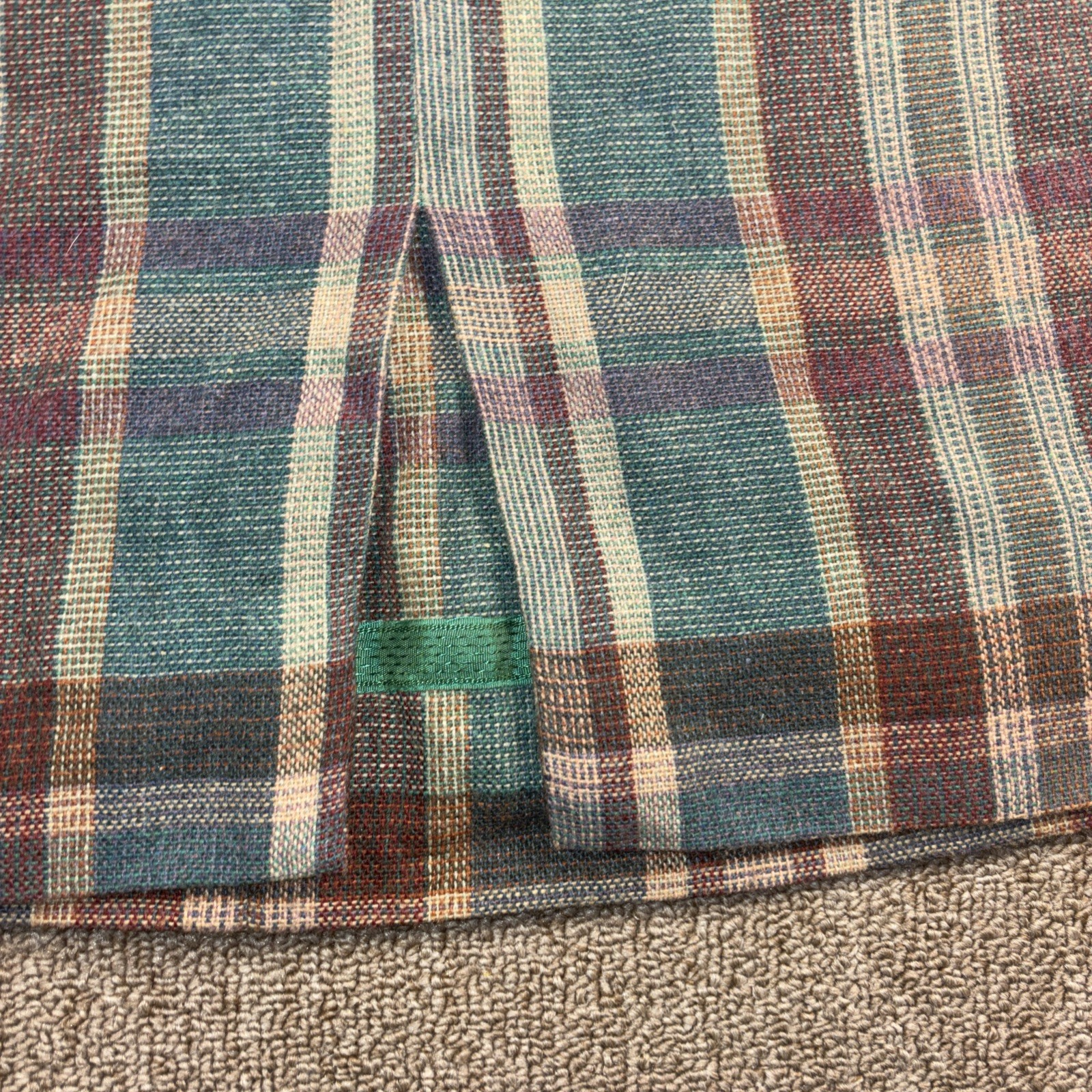 Vintage 1950s Handmade Plaid A-Line Midi Skirt Robin Zipper Teal Burgundy 27W