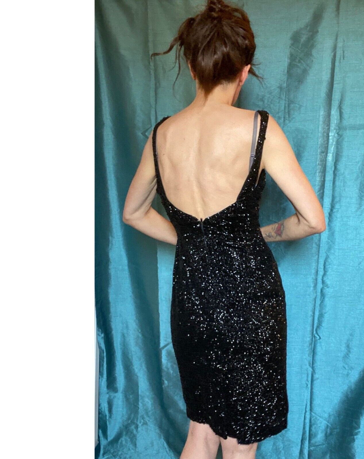 VTG sparkly heavily beaded Sequin Dress S 4 6 sleeveless sexy bodycon low back