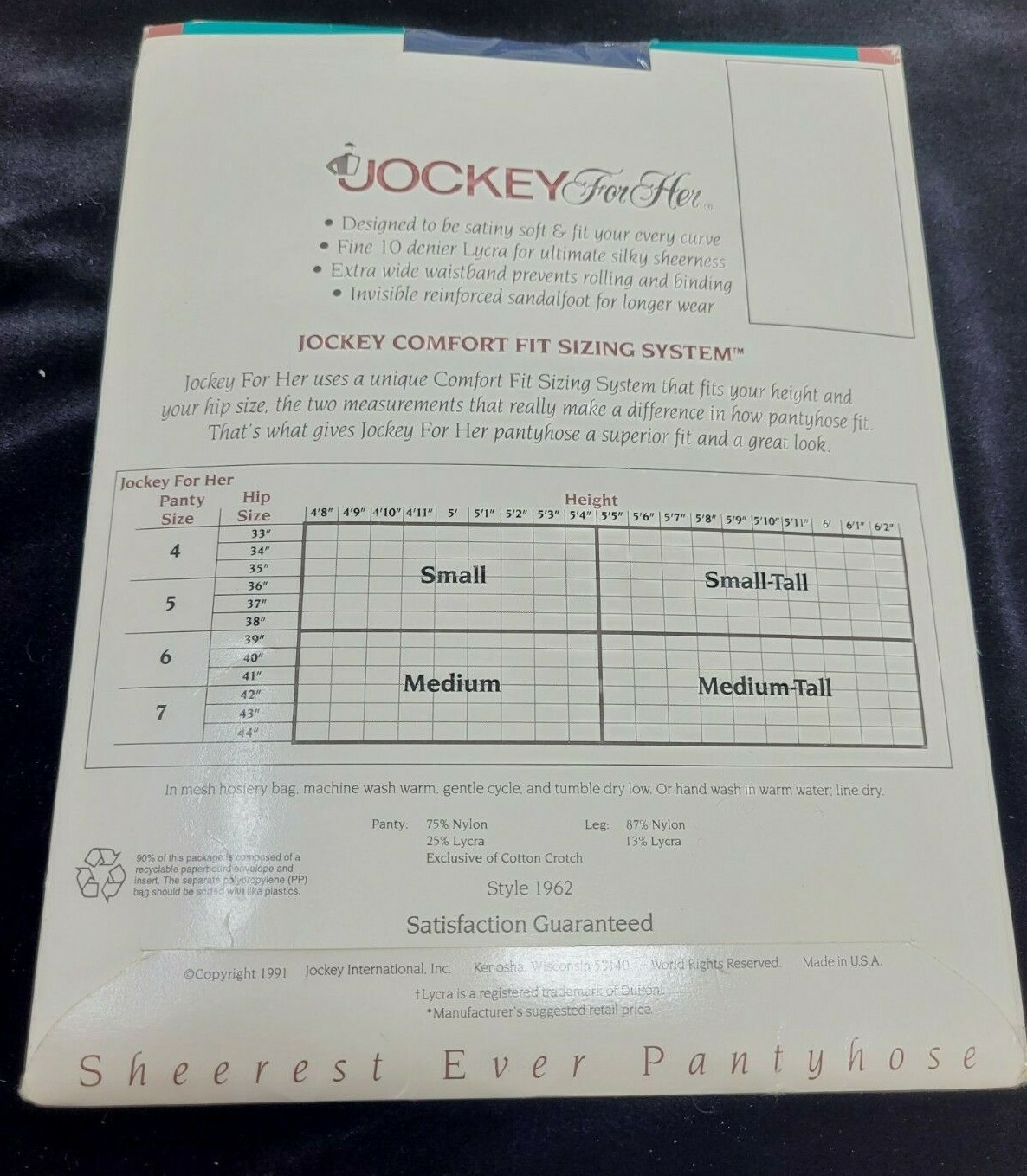 Jockey For Her Sheerest Ever Control Top Medium Navy Pantyhose 4′ 8″ to 5’4″