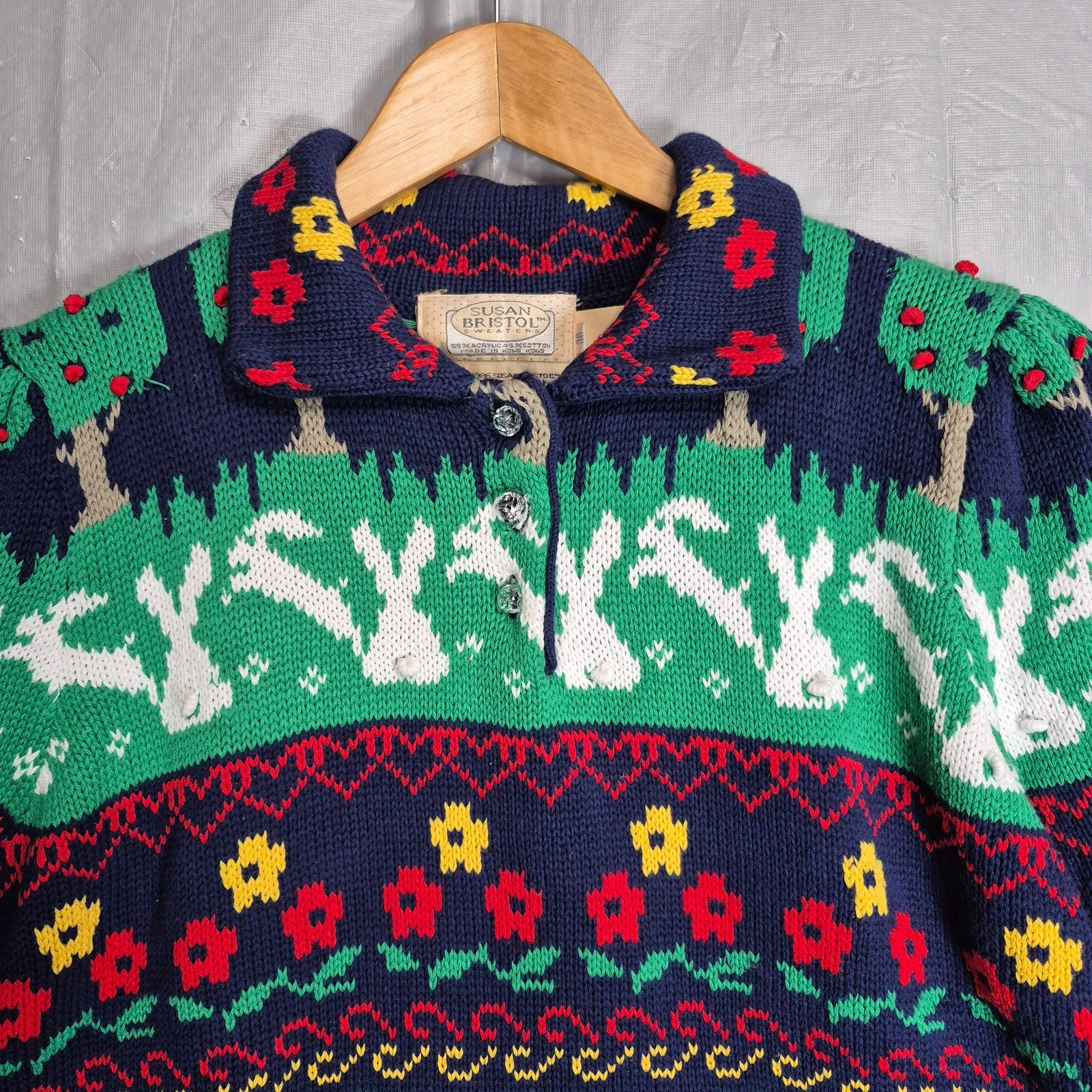 Vtg 1986 Susan Bristol Sweater Small Grandmacore Bunnies Rabbits Apples – 0689