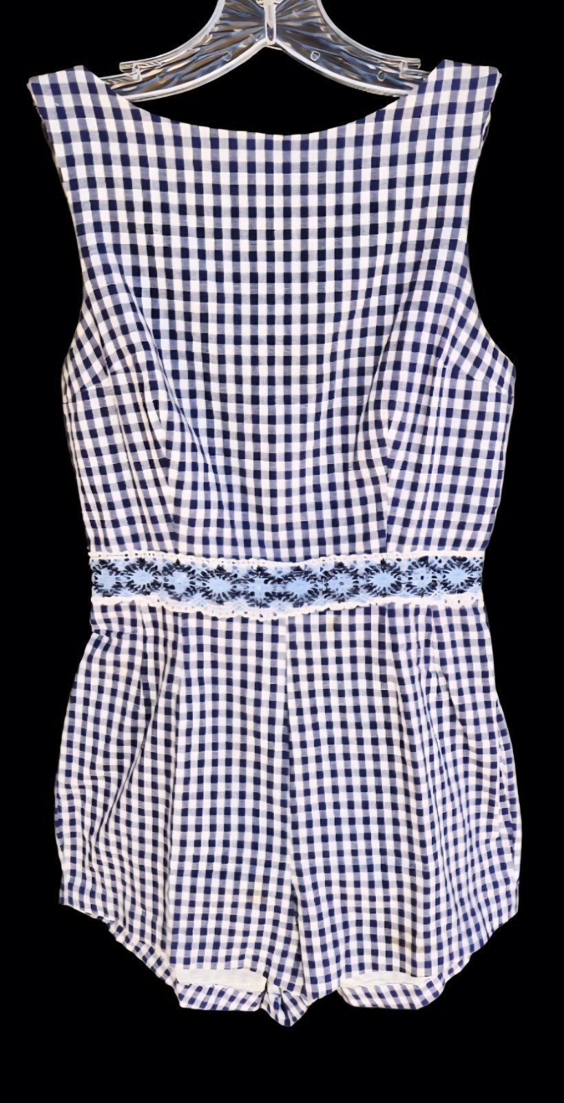 1950s CAROL BRENT Gingham Style Romper With Embroidered Waist Band Size Small