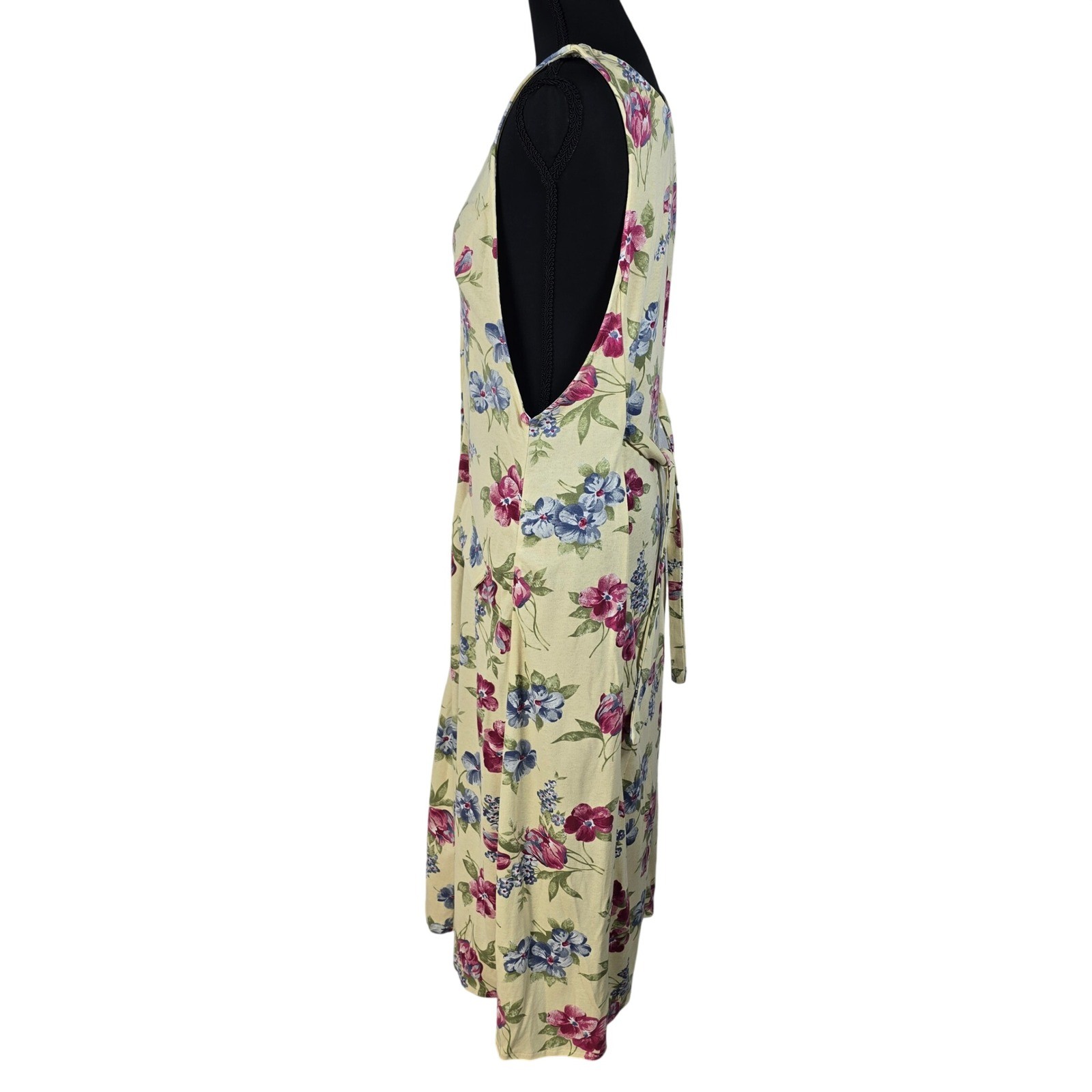 Ashley Taylor Vintage 90s Floral Button Front Jumper Dress Yellow Pink Blue Med