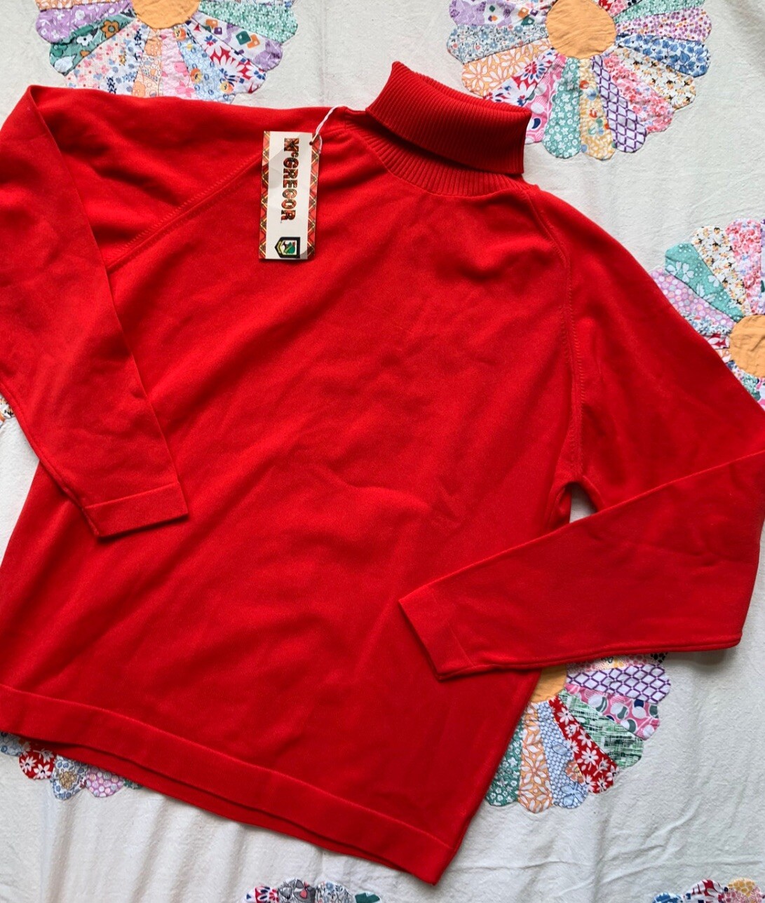 1970s McGregor Womens Vintage Sweater Turtleneck Bright Red Ski Size M