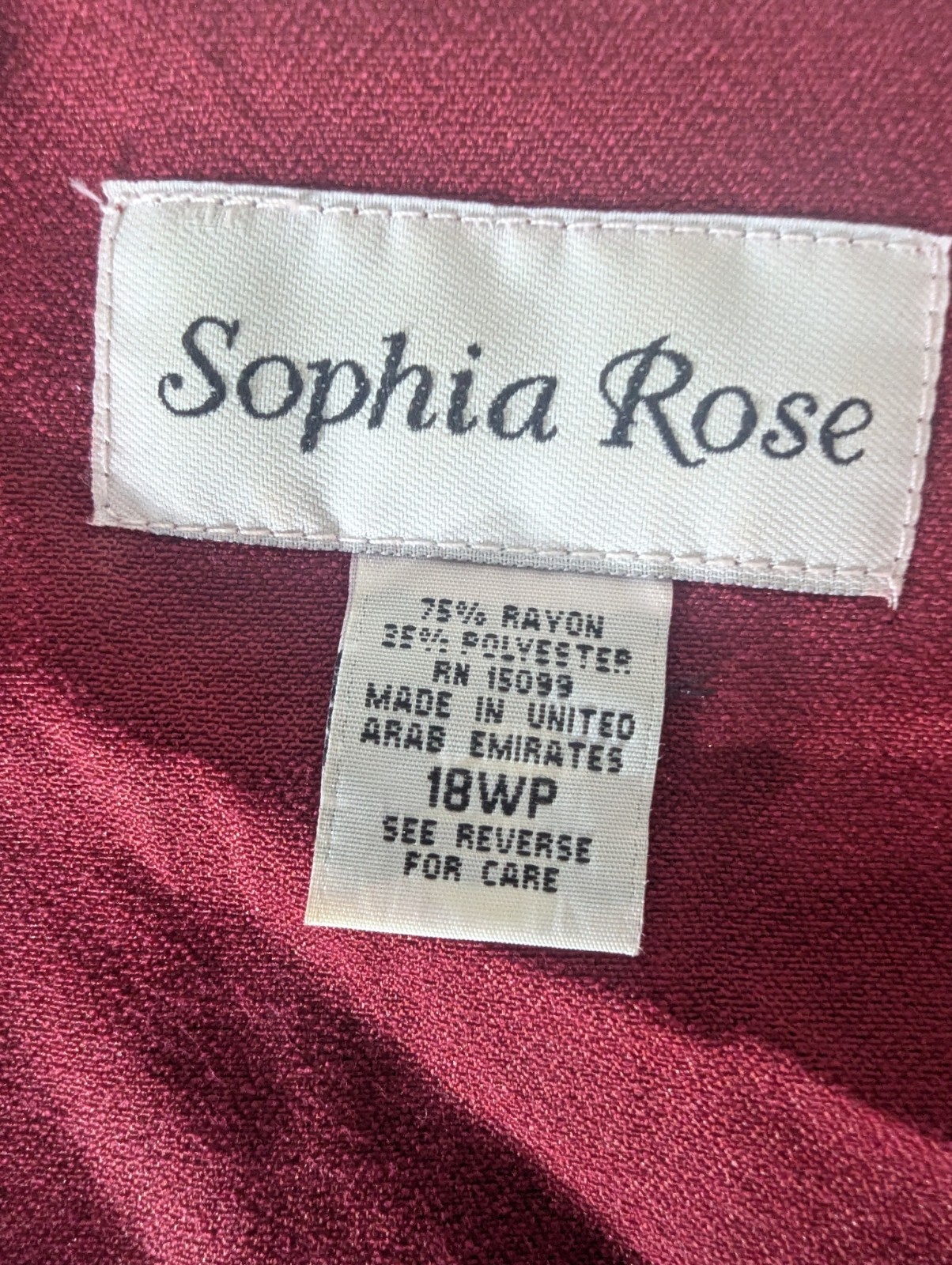 Vintage Sophia Rose Burgundy Midi Dress 18WP Button Front Short Sleeve Career