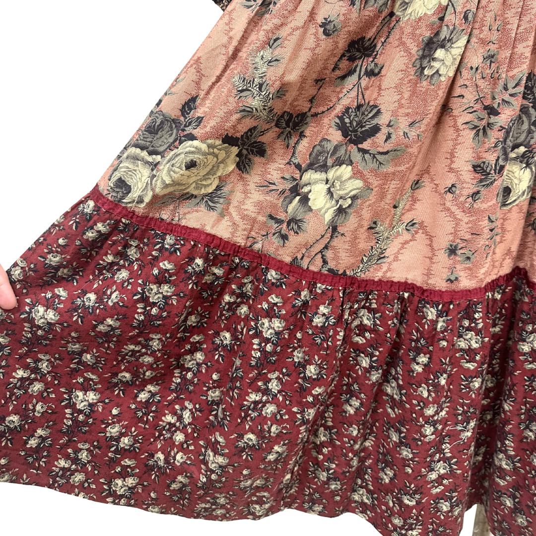 Vintage 1970s Young Edwardian by Arpeja Floral Patchwork Tiered Boho Dress