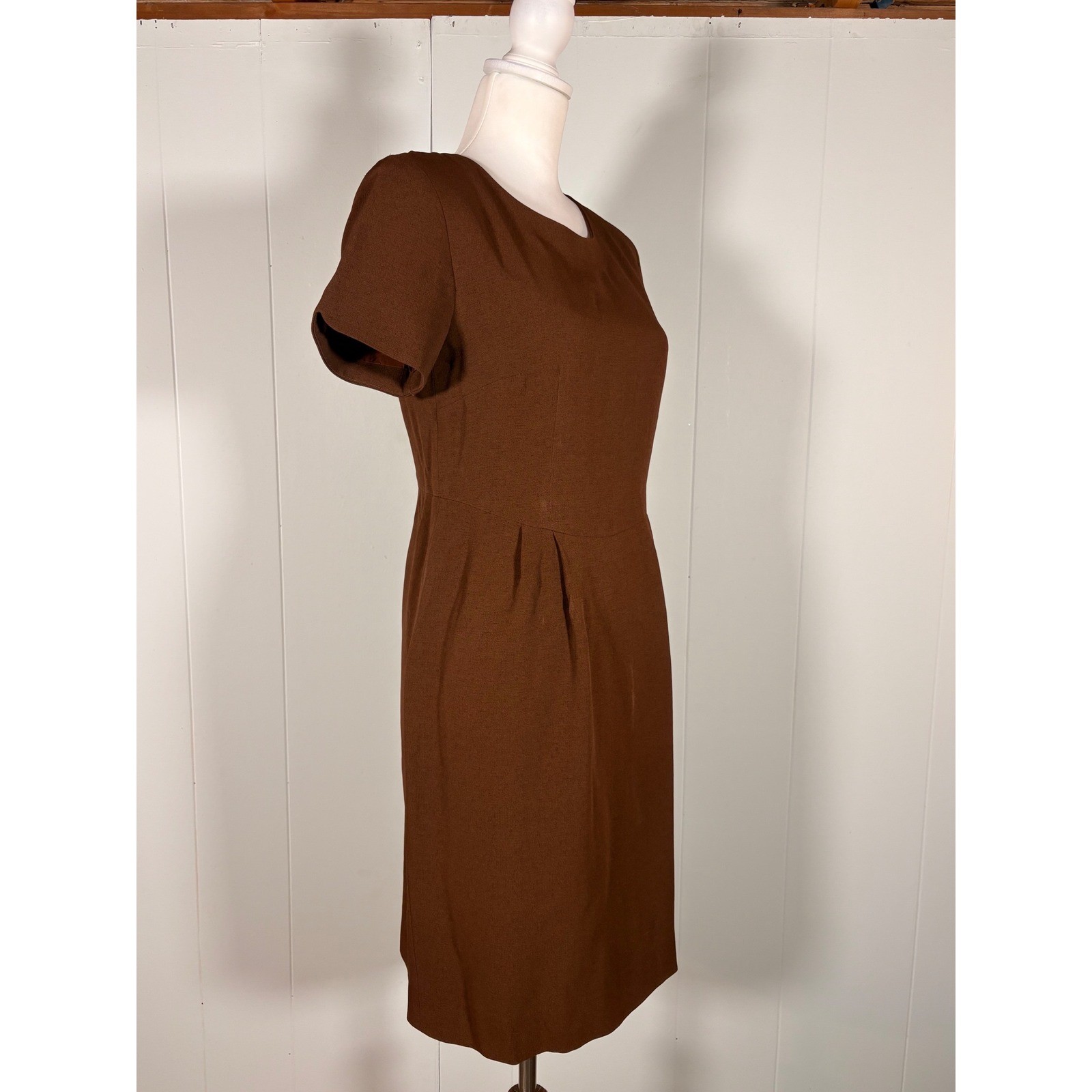Vintage 80s 90s Brown Sheath Dress Women’s 4P Retro Preppy Academia Classic