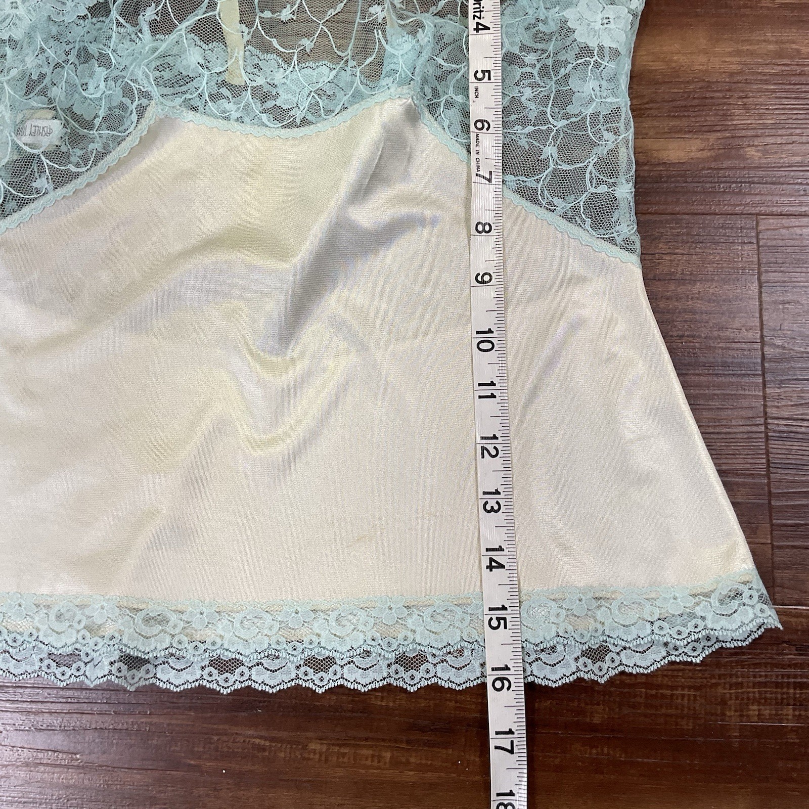 Vintage Ashley Taylor Camisole Light Aqua Green Nylon Lace Delicate Womens S USA
