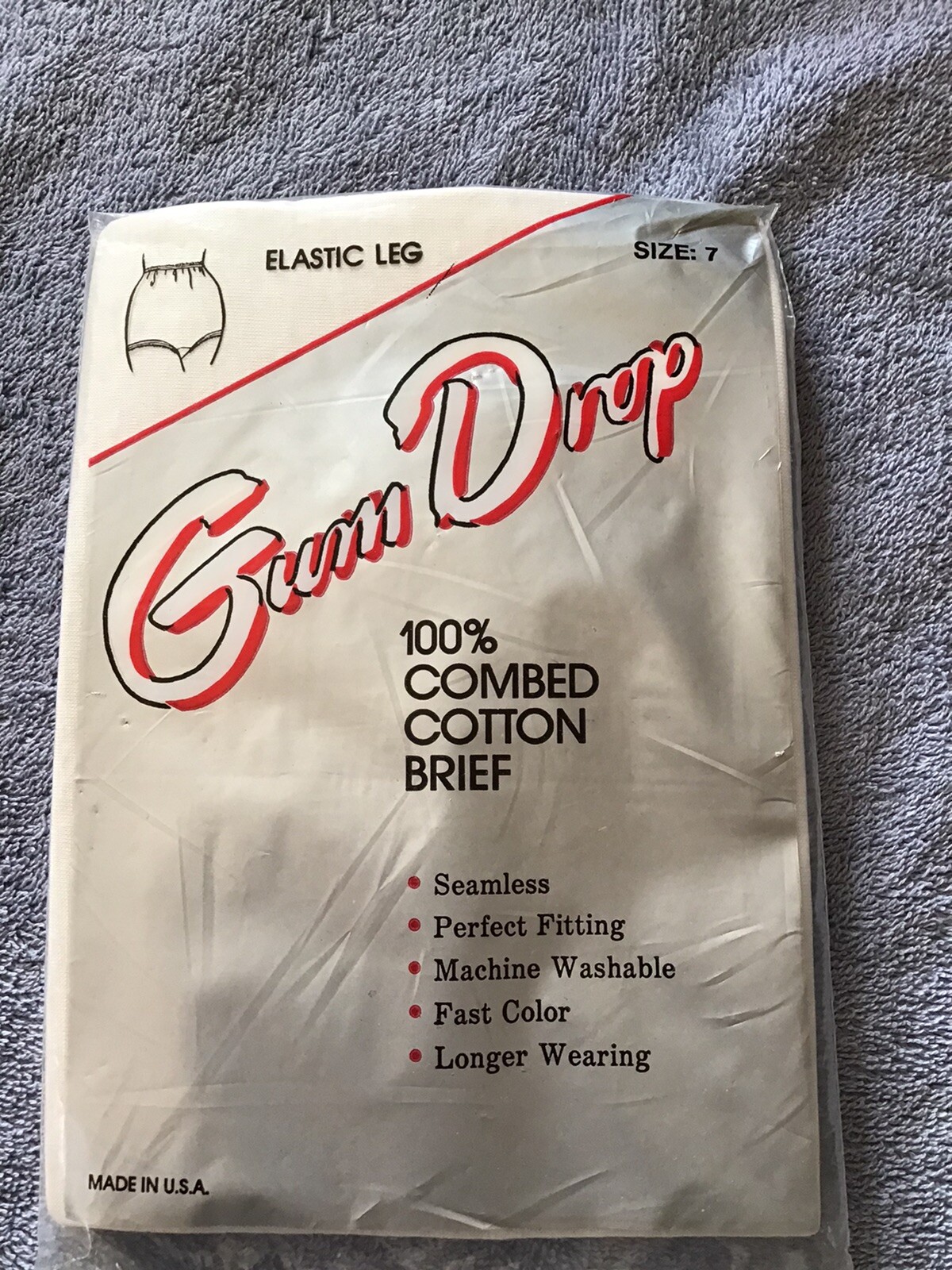 Unopened Gum Drop 100% Cotton Brief Panties 7 Large USA NIP White