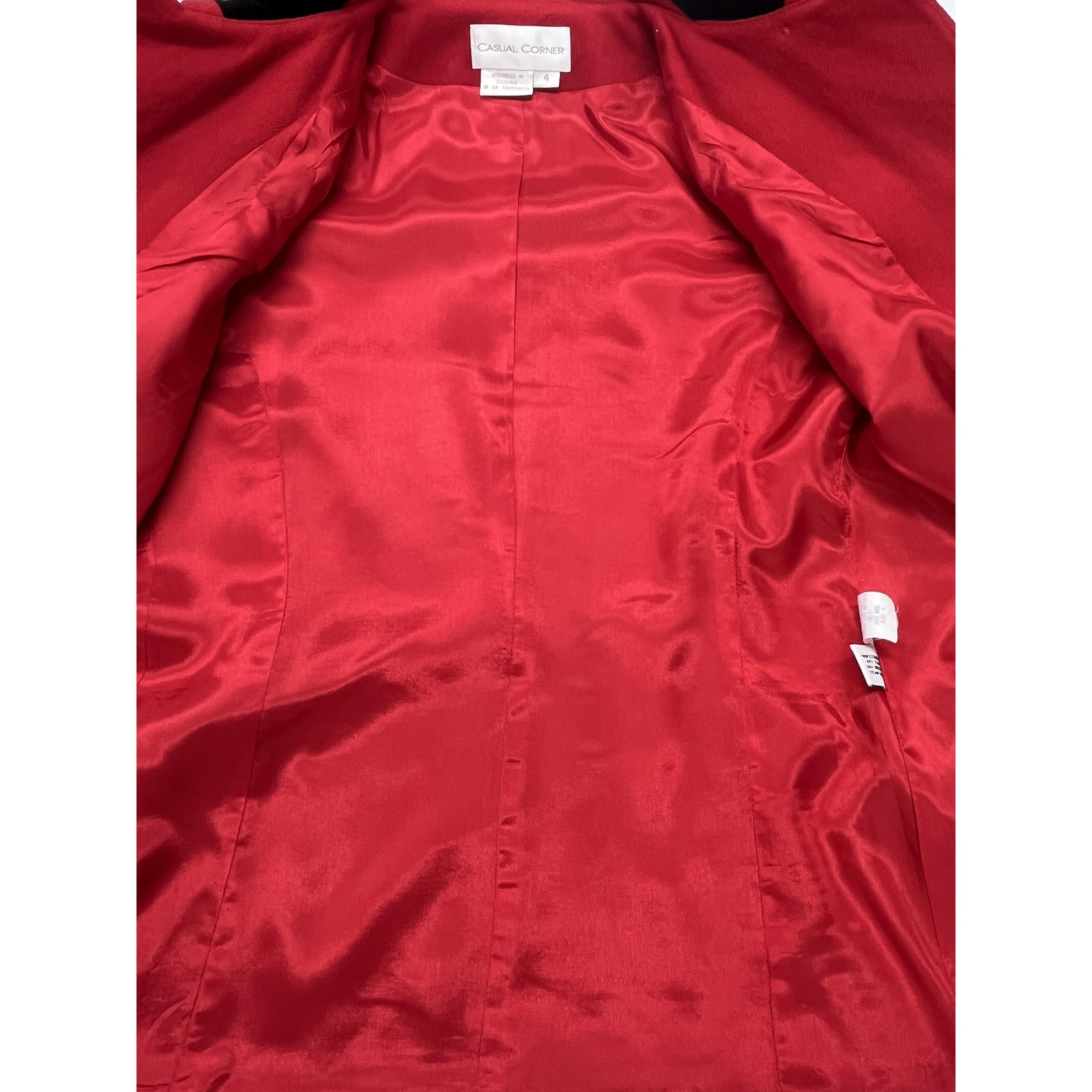 VTG Casual Corner Red 100% Wool Womens Padded Shoulder Blazer Jacket Size 4