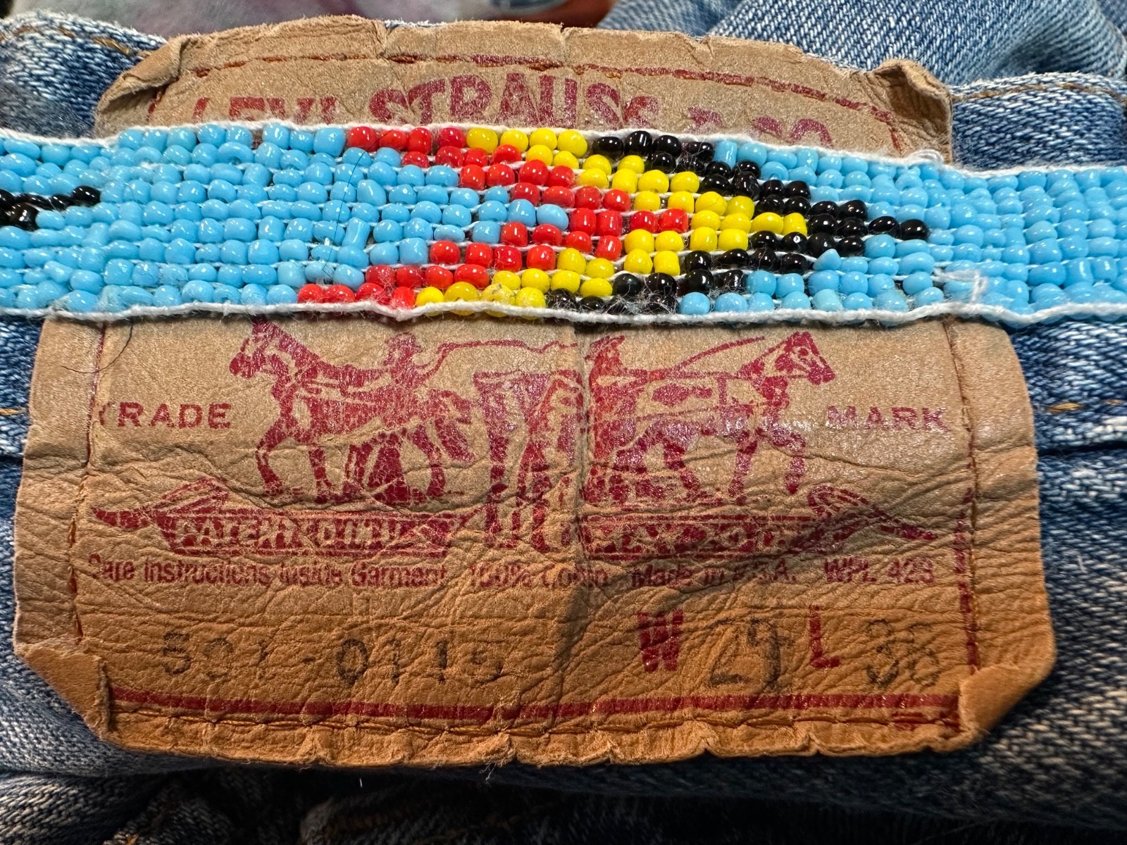 Vintage Buzz 18 Beaded Levi’s 501 Jeans 1980s Reworked 28” Waist USA Made Boho